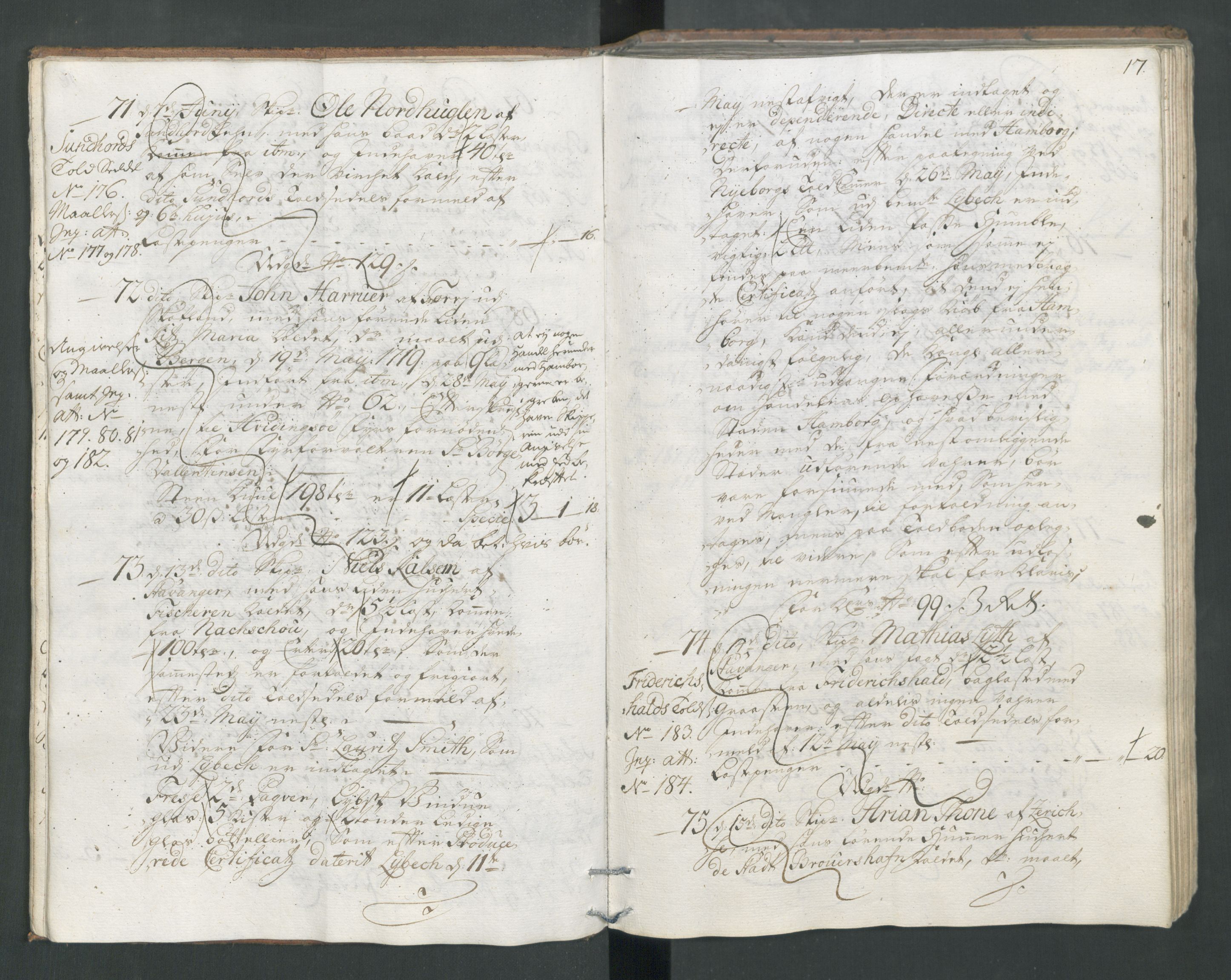 Generaltollkammeret, tollregnskaper, AV/RA-EA-5490/R22/L0011/0001: Tollregnskaper Stavanger / Hovedtollbok, 1731, s. 16b-17a