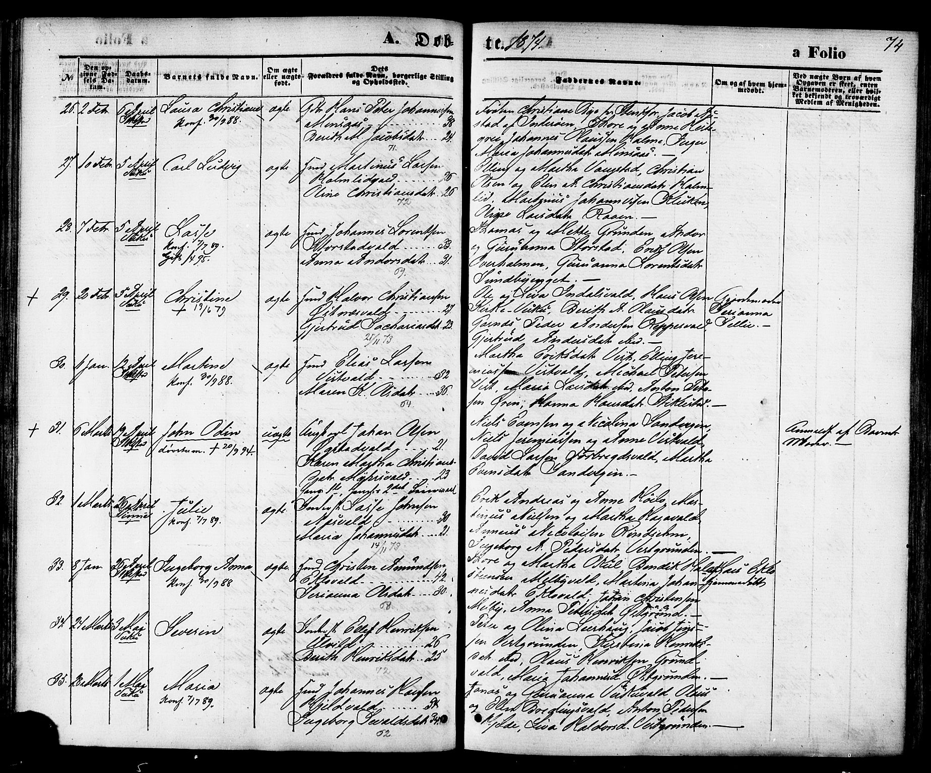 Ministerialprotokoller, klokkerbøker og fødselsregistre - Nord-Trøndelag, AV/SAT-A-1458/723/L0242: Ministerialbok nr. 723A11, 1870-1880, s. 74