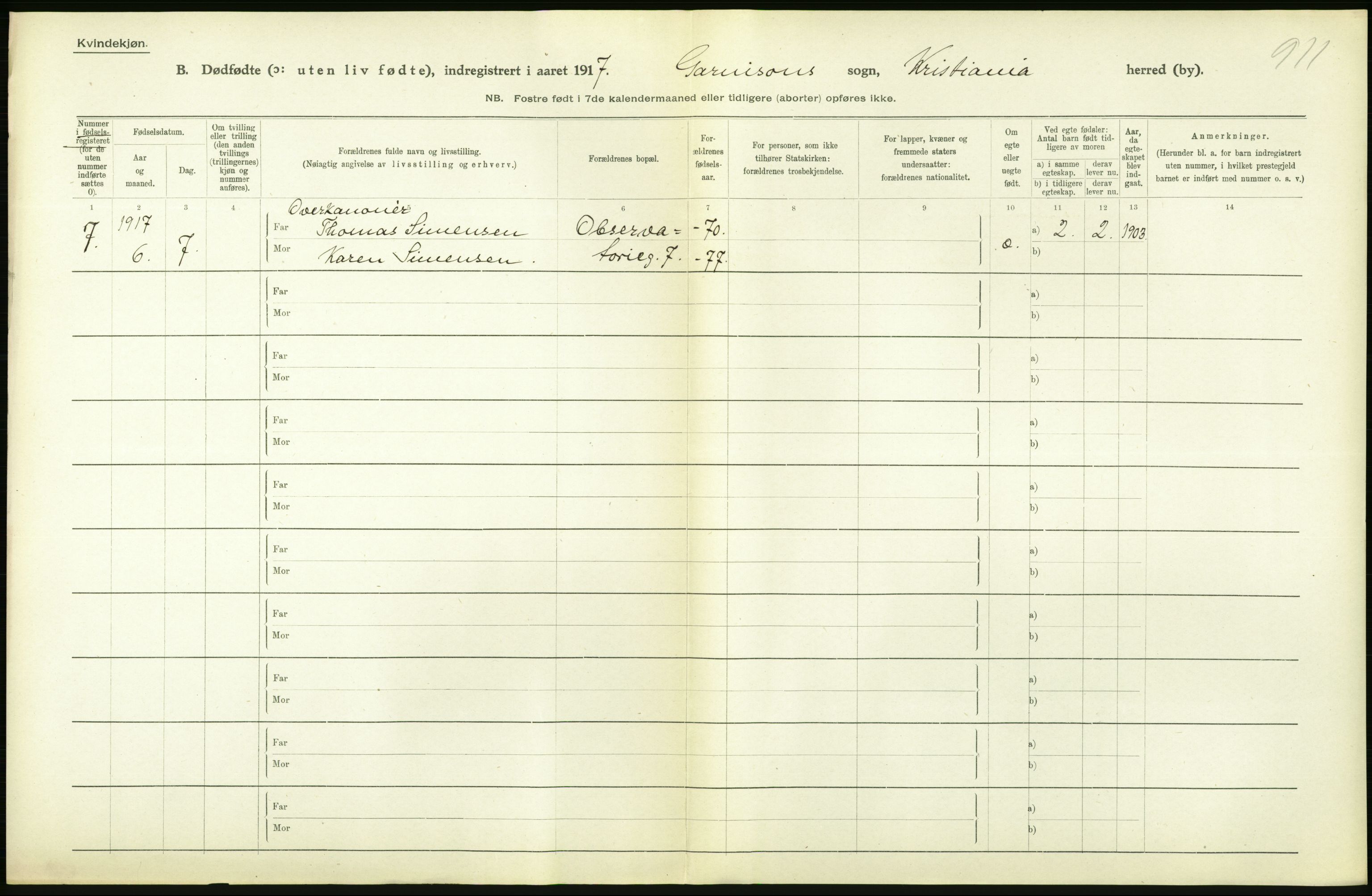 Statistisk sentralbyrå, Sosiodemografiske emner, Befolkning, AV/RA-S-2228/D/Df/Dfb/Dfbg/L0011: Kristiania: Døde, dødfødte., 1917, s. 652