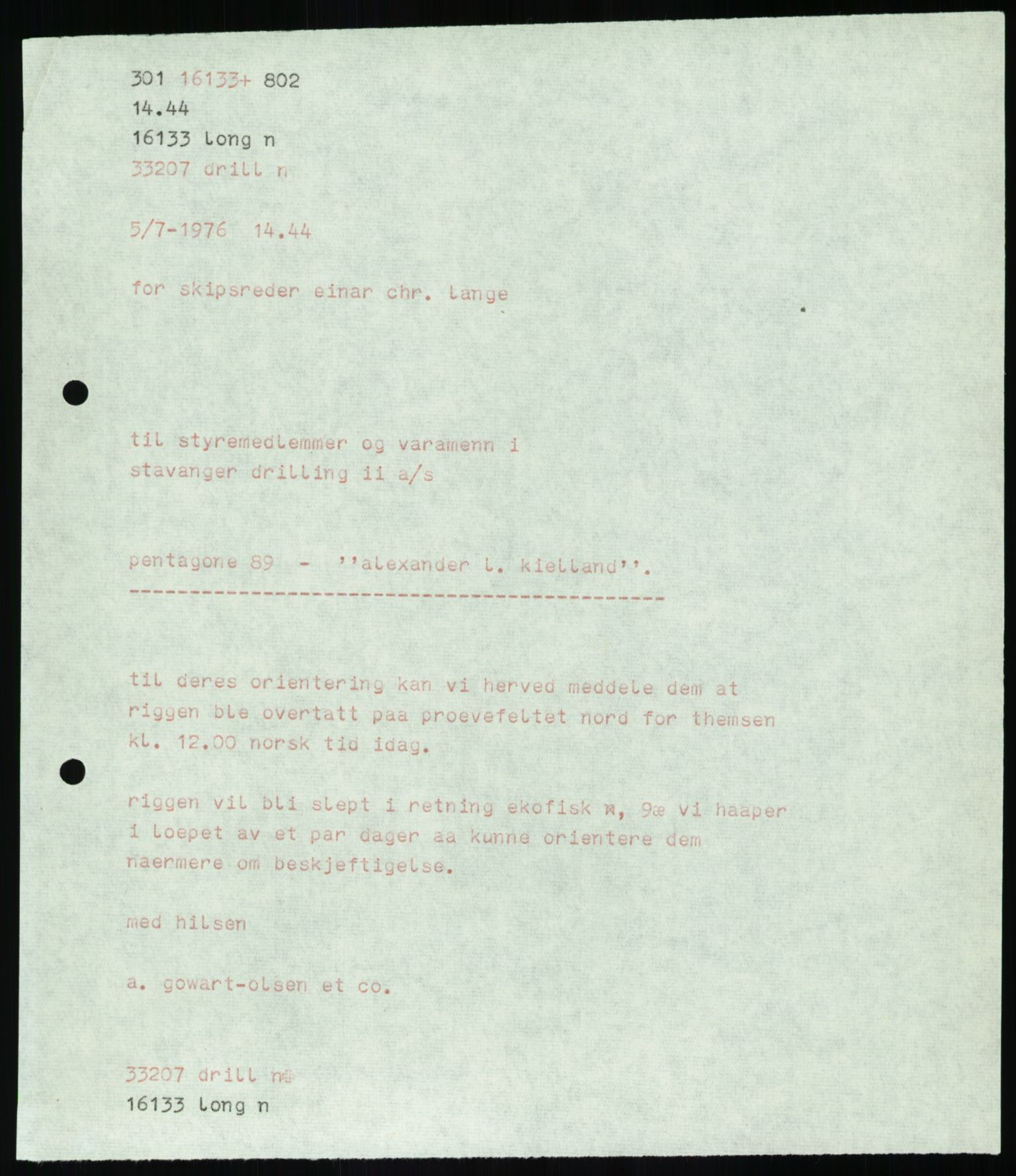 Pa 1503 - Stavanger Drilling AS, AV/SAST-A-101906/A/Ab/Abc/L0006: Styrekorrespondanse Stavanger Drilling II A/S, 1974-1977, s. 445