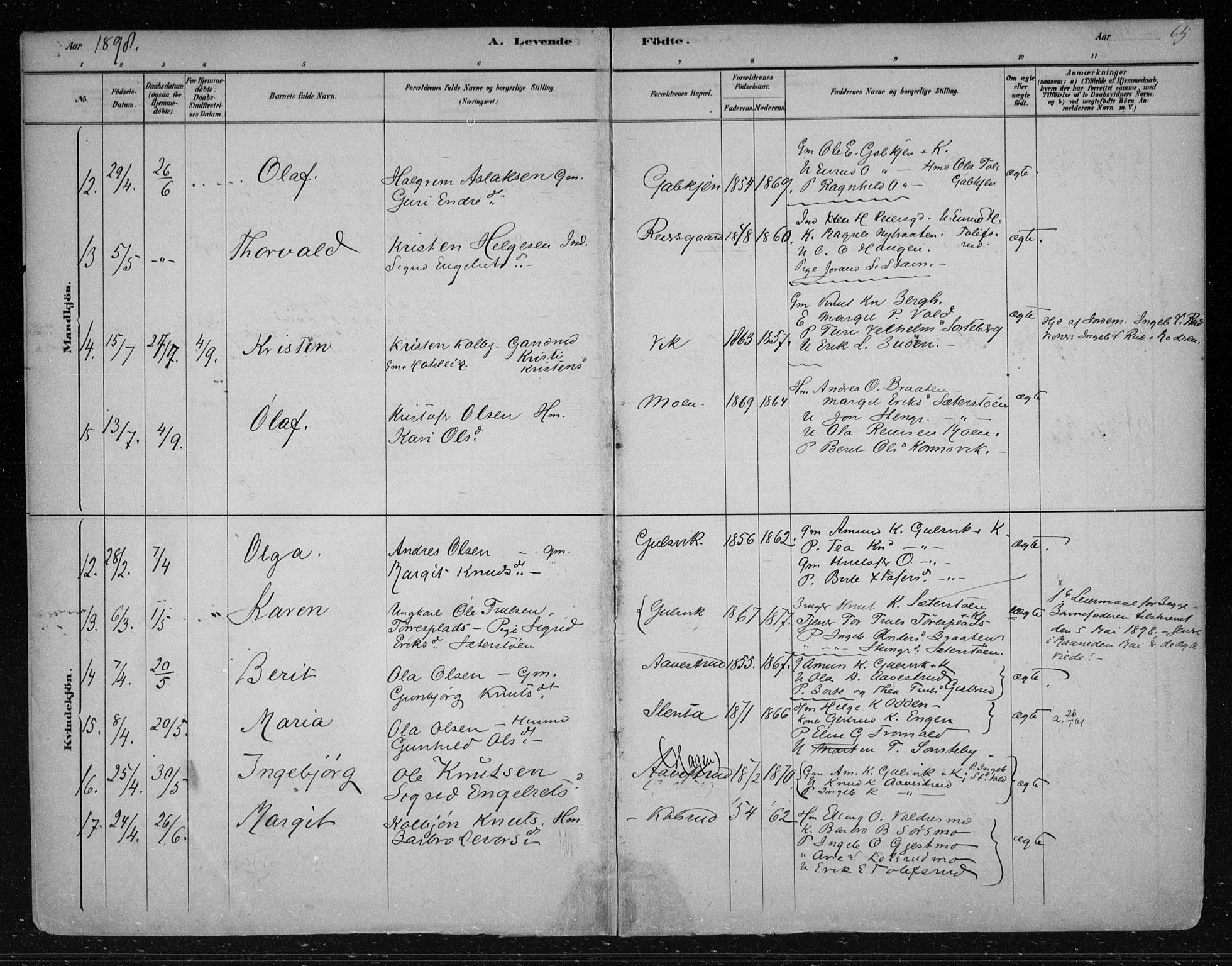 Nes kirkebøker, AV/SAKO-A-236/F/Fa/L0012: Ministerialbok nr. 12, 1881-1917, s. 65