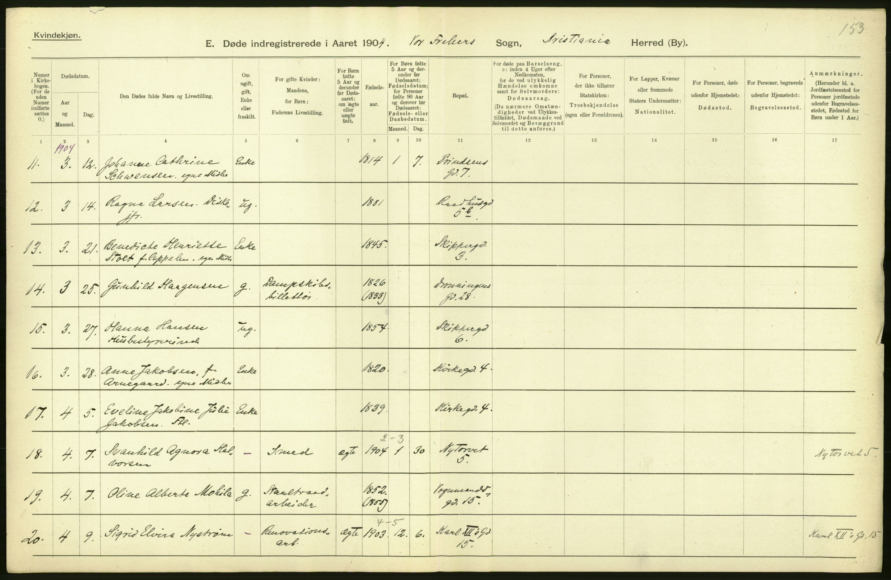 Statistisk sentralbyrå, Sosiodemografiske emner, Befolkning, AV/RA-S-2228/D/Df/Dfa/Dfab/L0004: Kristiania: Gifte, døde, 1904, s. 488