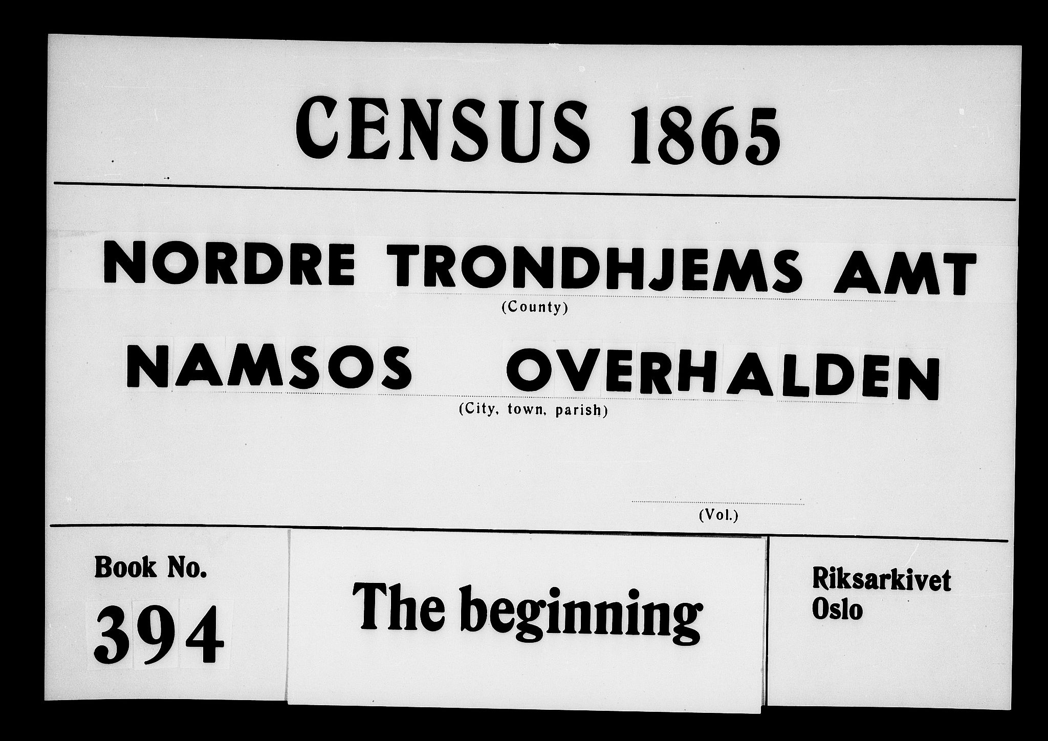 RA, Folketelling 1865 for 1745L Namsos prestegjeld, Vemundvik sokn og Sævik sokn, 1865, s. 1