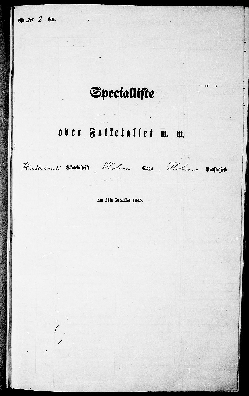 RA, Folketelling 1865 for 1020P Holum prestegjeld, 1865, s. 39