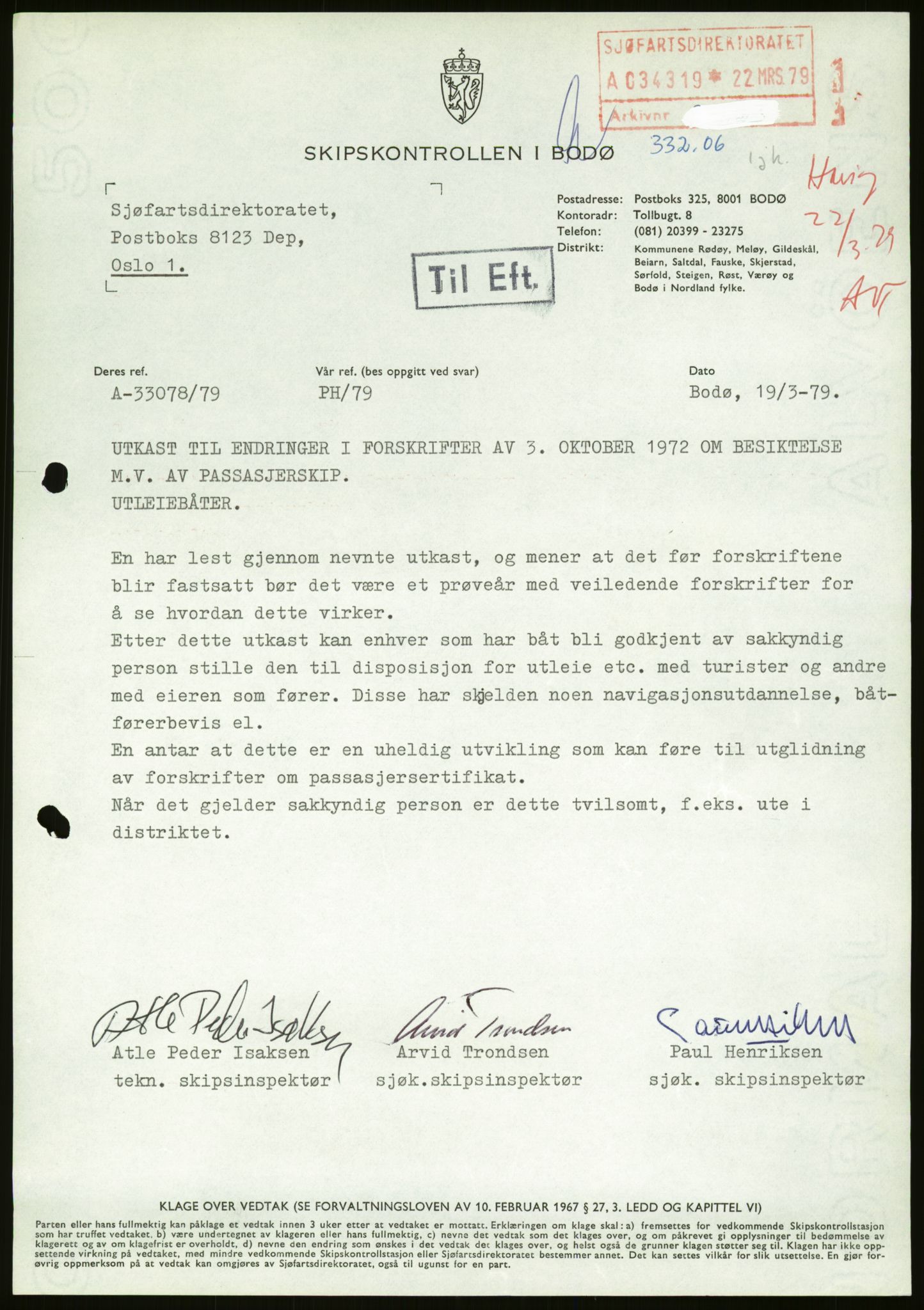 Sjøfartsdirektoratet med forløpere, generelt arkiv, AV/RA-S-1407/D/Du/Duc/L0642/0001: Skipskontrollen - Forskrifter / Forskrift om utleiebåter (2 mapper), 1978-1987, s. 351