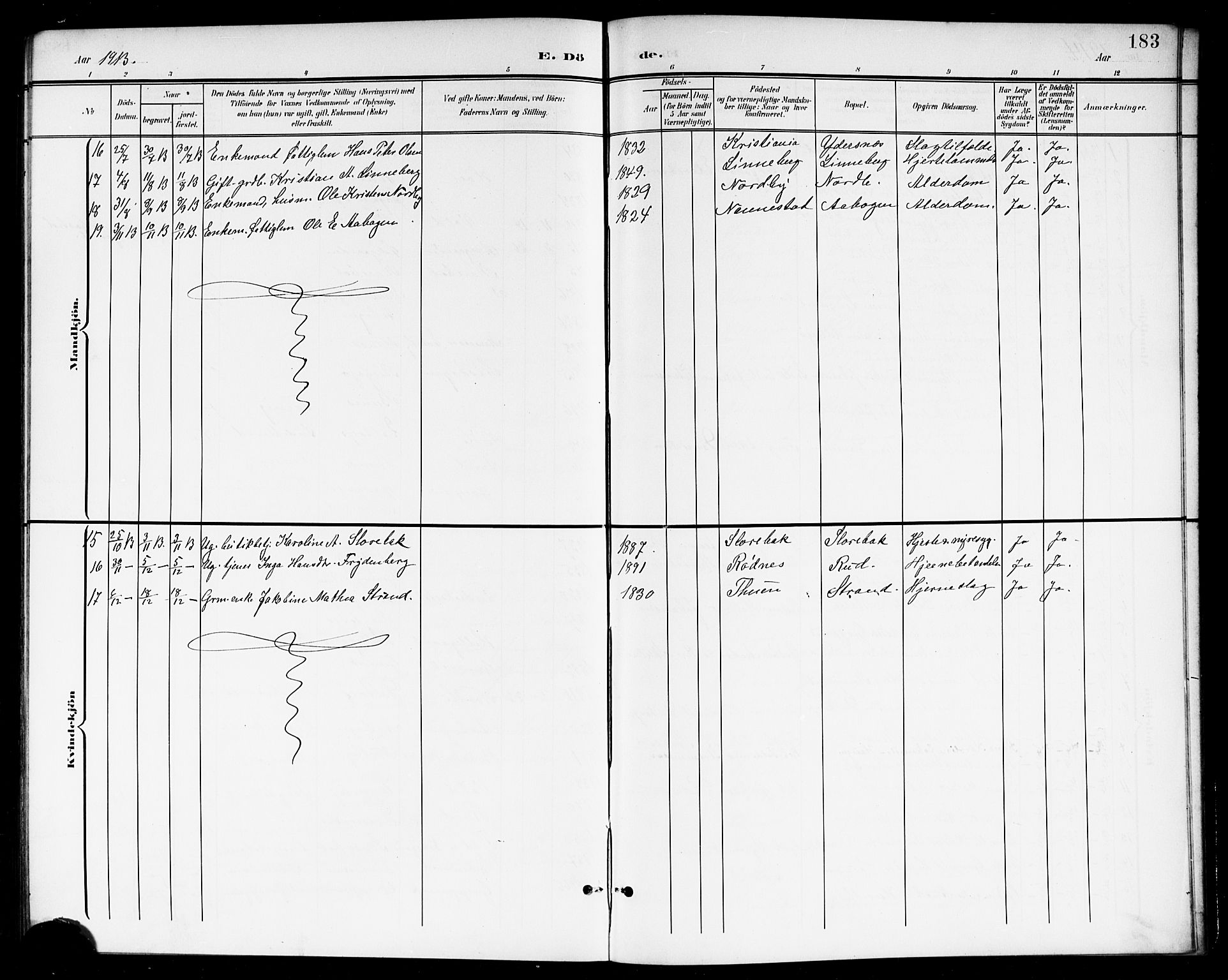 Høland prestekontor Kirkebøker, AV/SAO-A-10346a/G/Gb/L0001: Klokkerbok nr. II 1, 1902-1919, s. 183