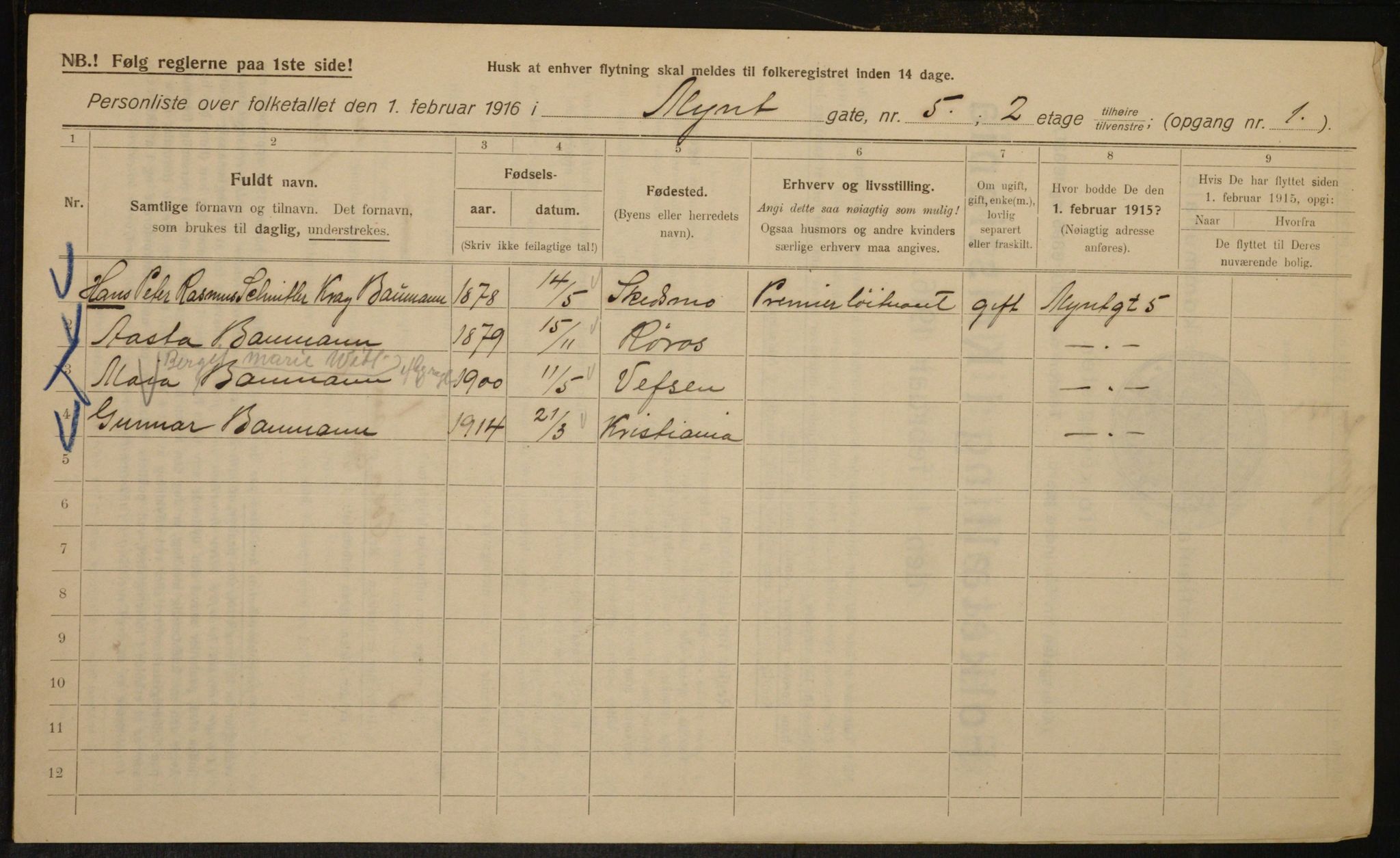 OBA, Kommunal folketelling 1.2.1916 for Kristiania, 1916, s. 70094