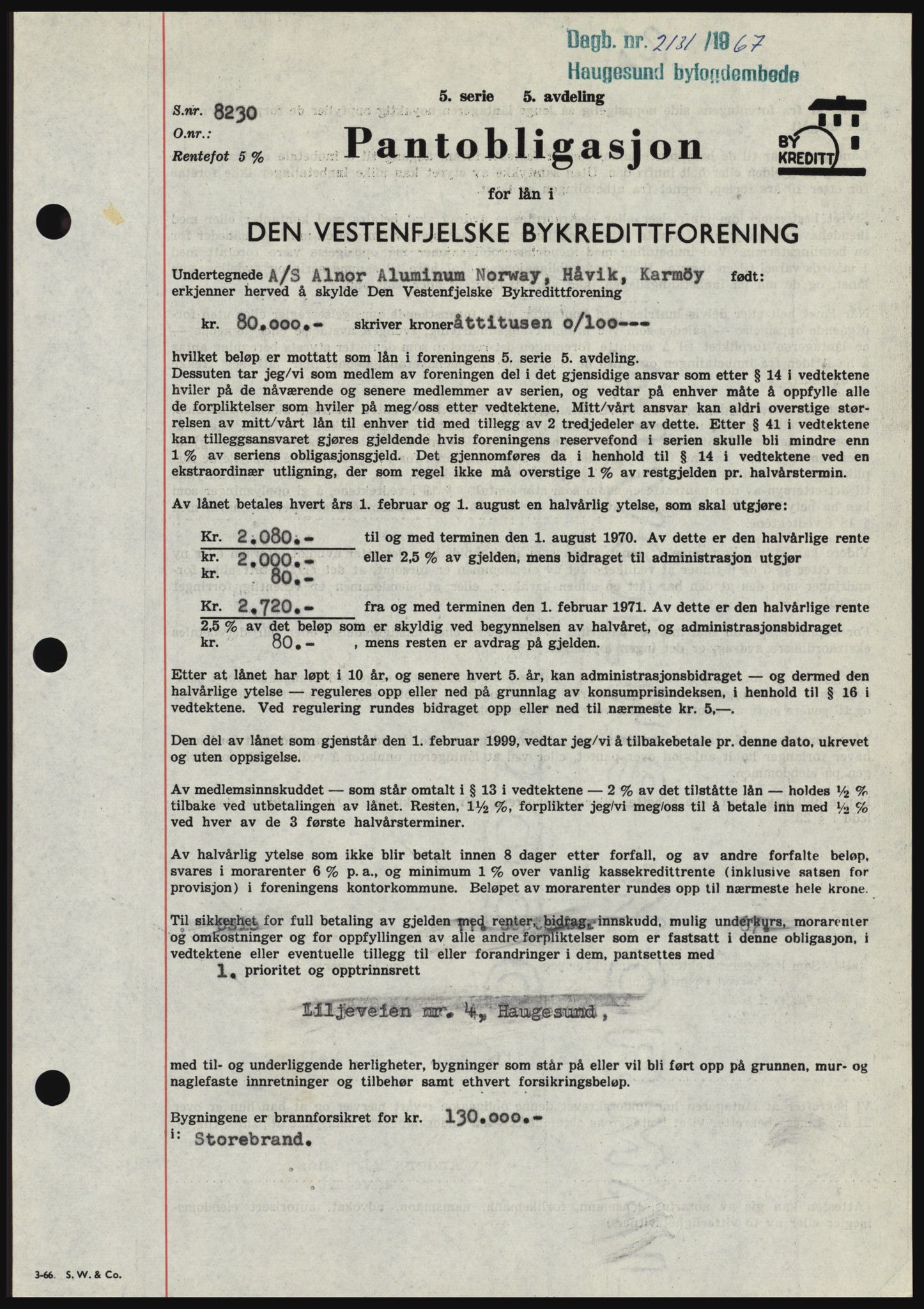 Haugesund tingrett, SAST/A-101415/01/II/IIC/L0057: Pantebok nr. B 57, 1967-1967, Dagboknr: 2131/1967