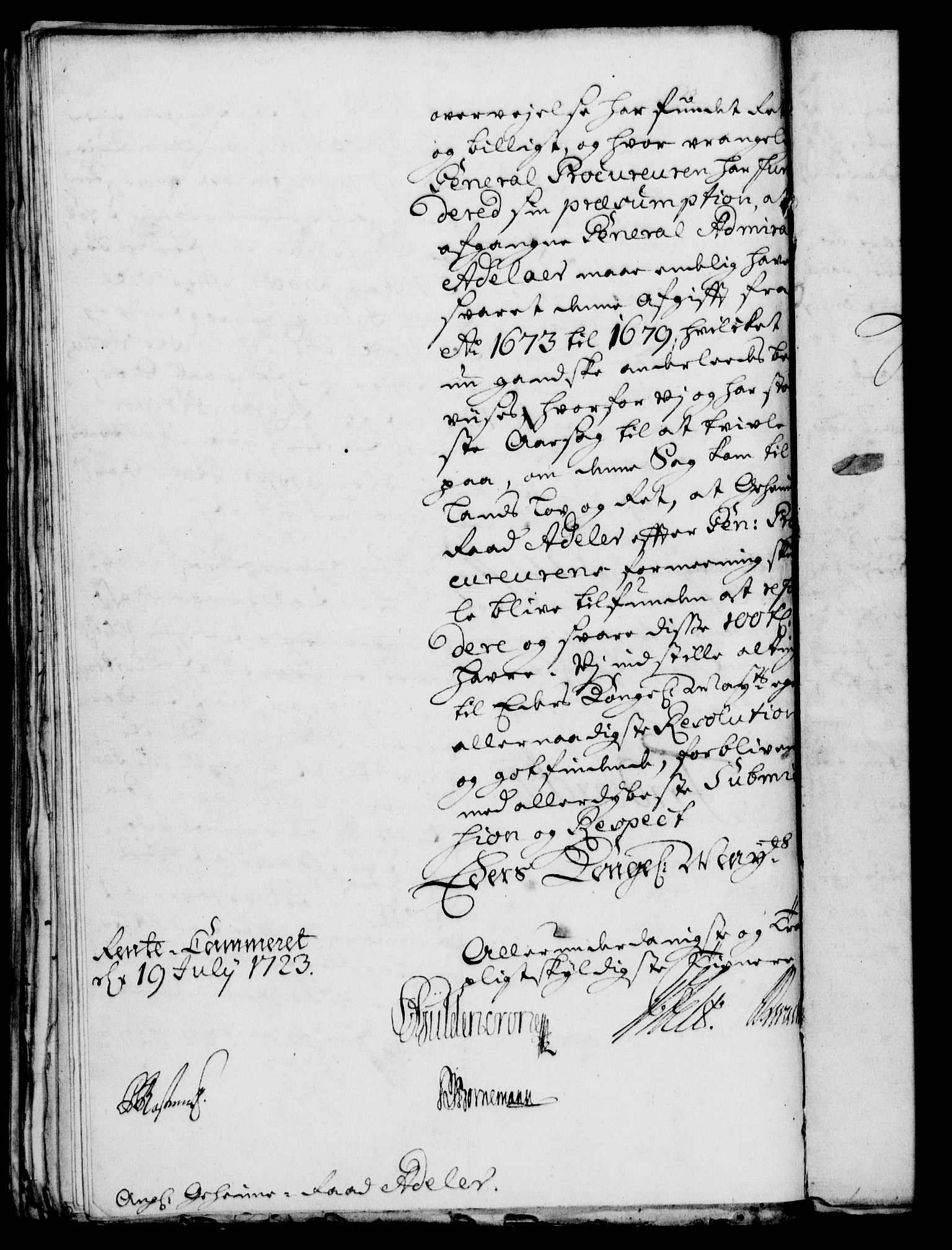 Rentekammeret, Kammerkanselliet, RA/EA-3111/G/Gf/Gfa/L0006: Norsk relasjons- og resolusjonsprotokoll (merket RK 52.6), 1723, s. 825