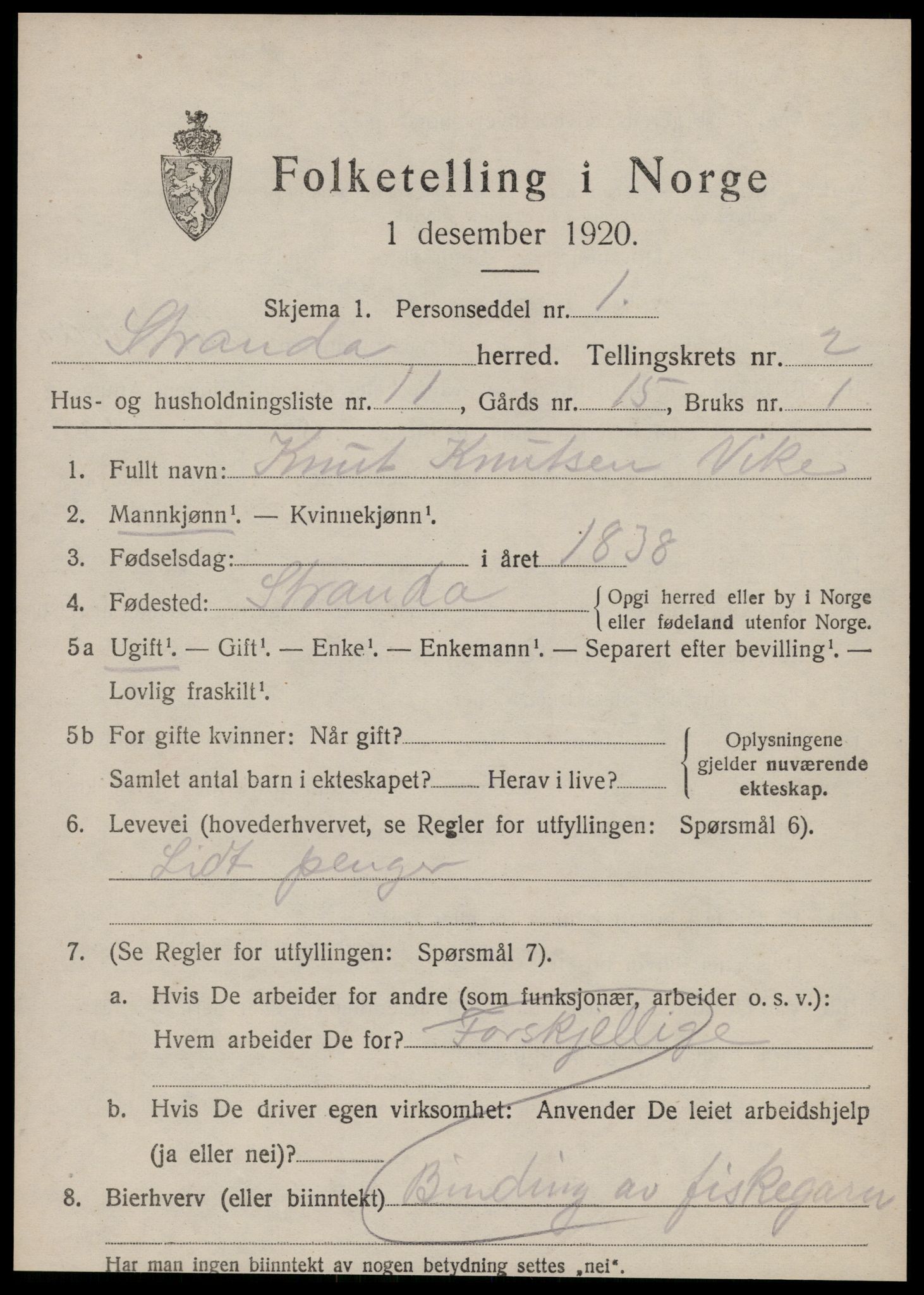 SAT, Folketelling 1920 for 1525 Stranda herred, 1920, s. 1065