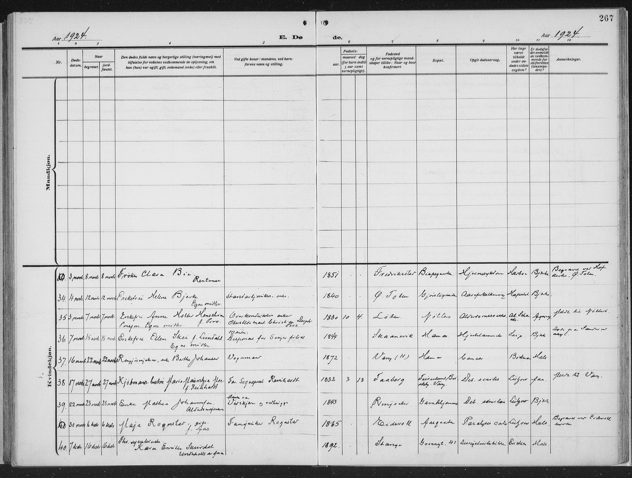 Hamar prestekontor, AV/SAH-DOMPH-002/H/Ha/Haa/L0002: Ministerialbok nr. 2, 1915-1936, s. 267