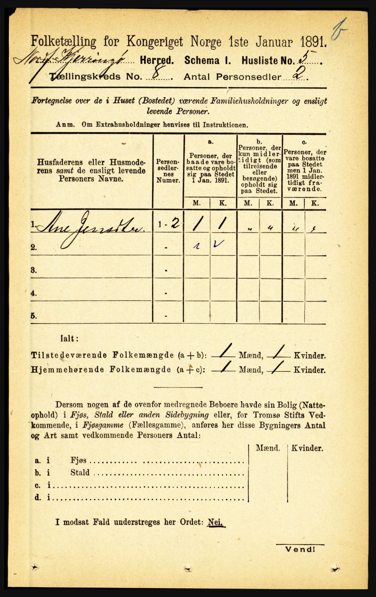 RA, Folketelling 1891 for 1846 Nordfold-Kjerringøy herred, 1891, s. 1920