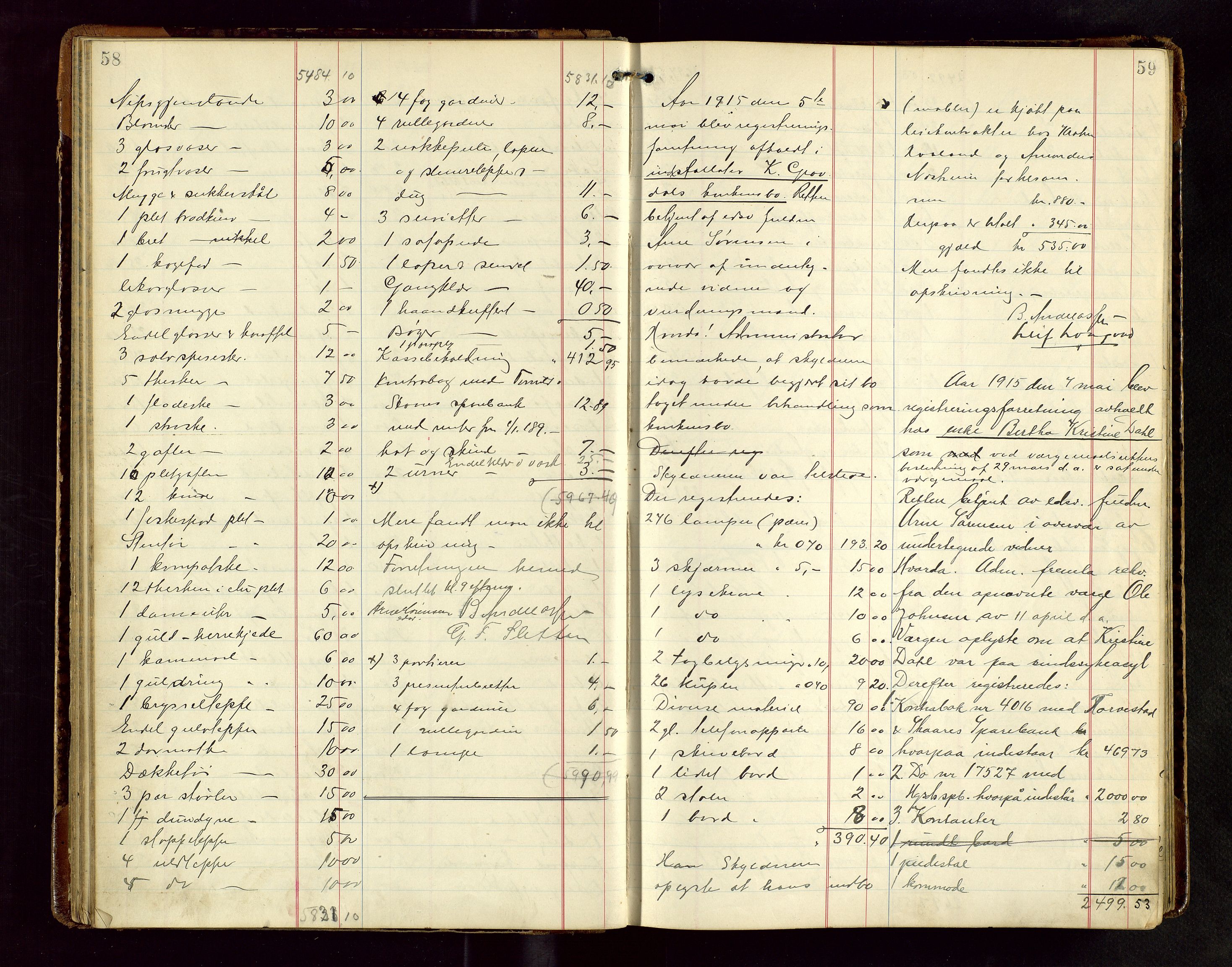 Haugesund tingrett, AV/SAST-A-101415/01/IV/IVB/L0004: Skifteregistreringsprotokoll, med register, 1914-1923, s. 58-59