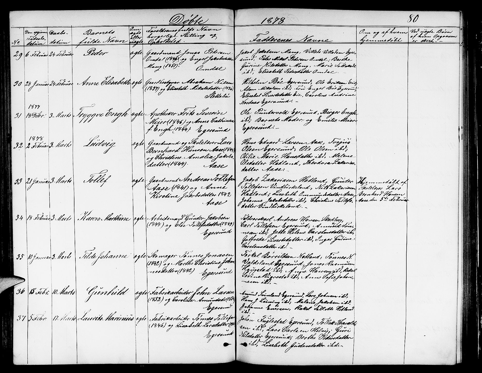 Eigersund sokneprestkontor, AV/SAST-A-101807/S09/L0005: Klokkerbok nr. B 5, 1872-1881, s. 80