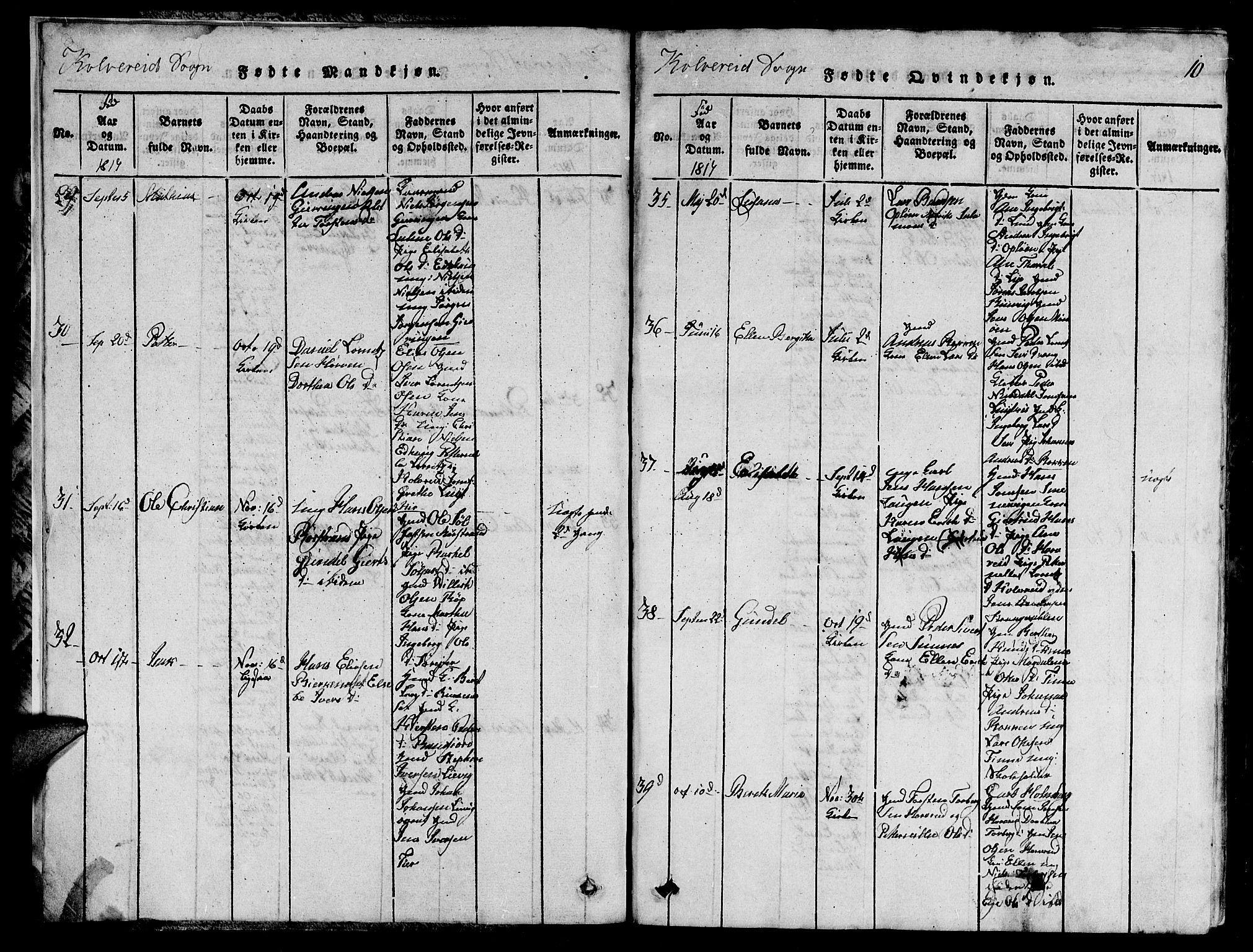 Ministerialprotokoller, klokkerbøker og fødselsregistre - Nord-Trøndelag, SAT/A-1458/780/L0648: Klokkerbok nr. 780C01 /1, 1815-1870, s. 10