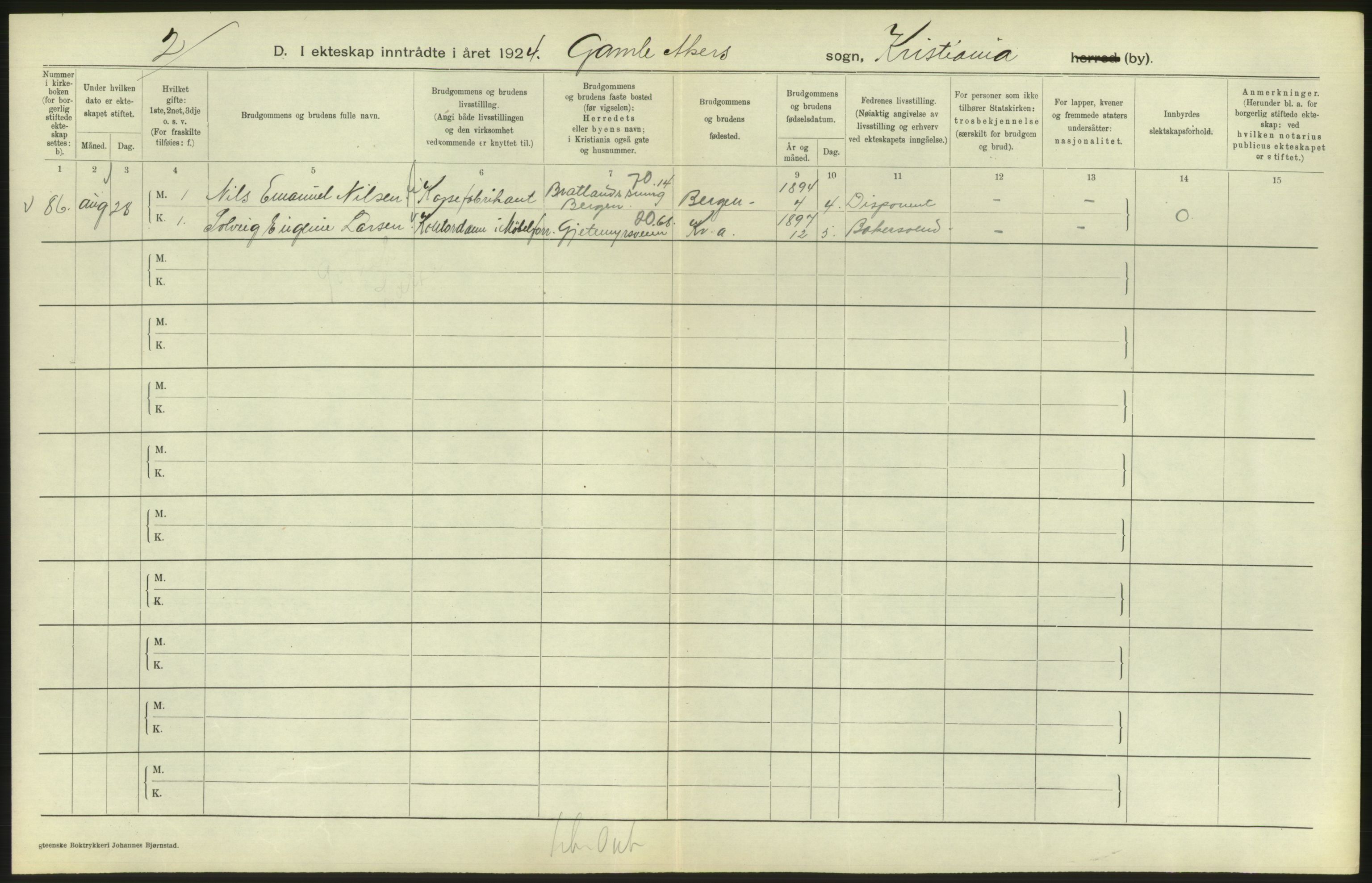 Statistisk sentralbyrå, Sosiodemografiske emner, Befolkning, AV/RA-S-2228/D/Df/Dfc/Dfcd/L0007: Kristiania: Gifte, 1924, s. 314