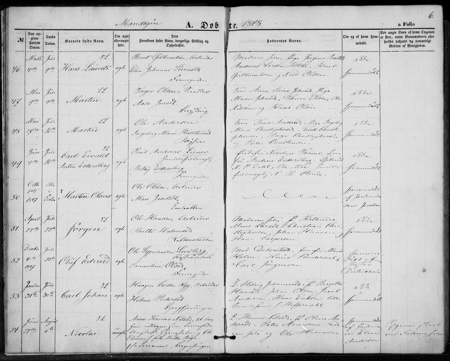 Bragernes kirkebøker, AV/SAKO-A-6/F/Fb/L0002: Ministerialbok nr. II 2, 1848-1859, s. 6