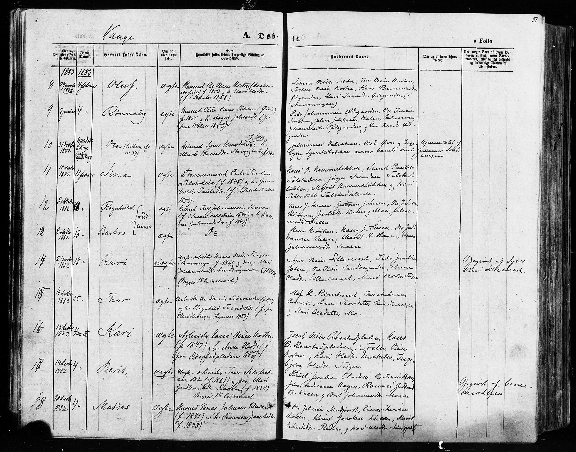 Vågå prestekontor, AV/SAH-PREST-076/H/Ha/Haa/L0007: Ministerialbok nr. 7 /1, 1872-1886, s. 51