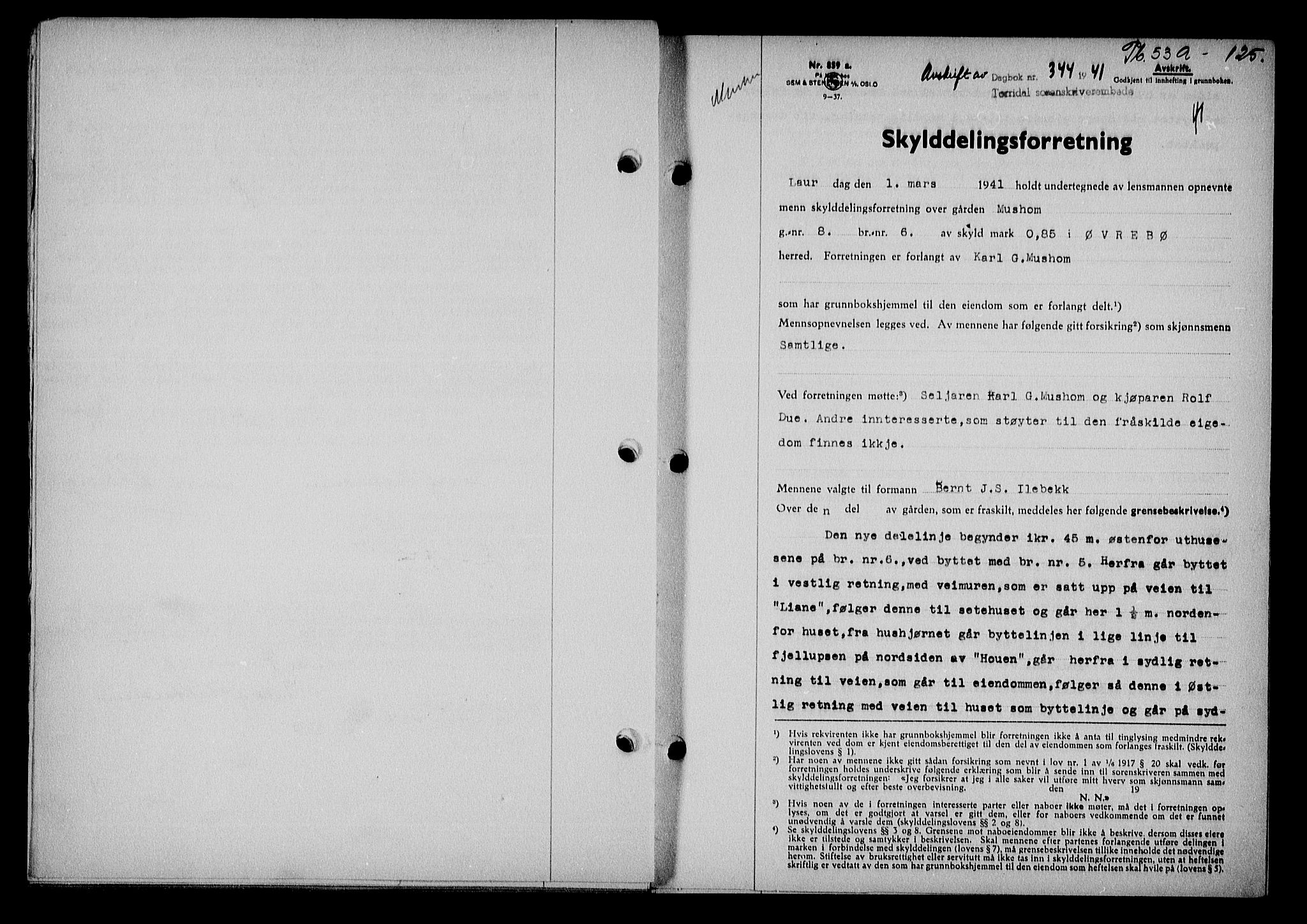 Torridal sorenskriveri, SAK/1221-0012/G/Gb/Gba/L0054: Pantebok nr. 53a, 1940-1941, Dagboknr: 344/1941