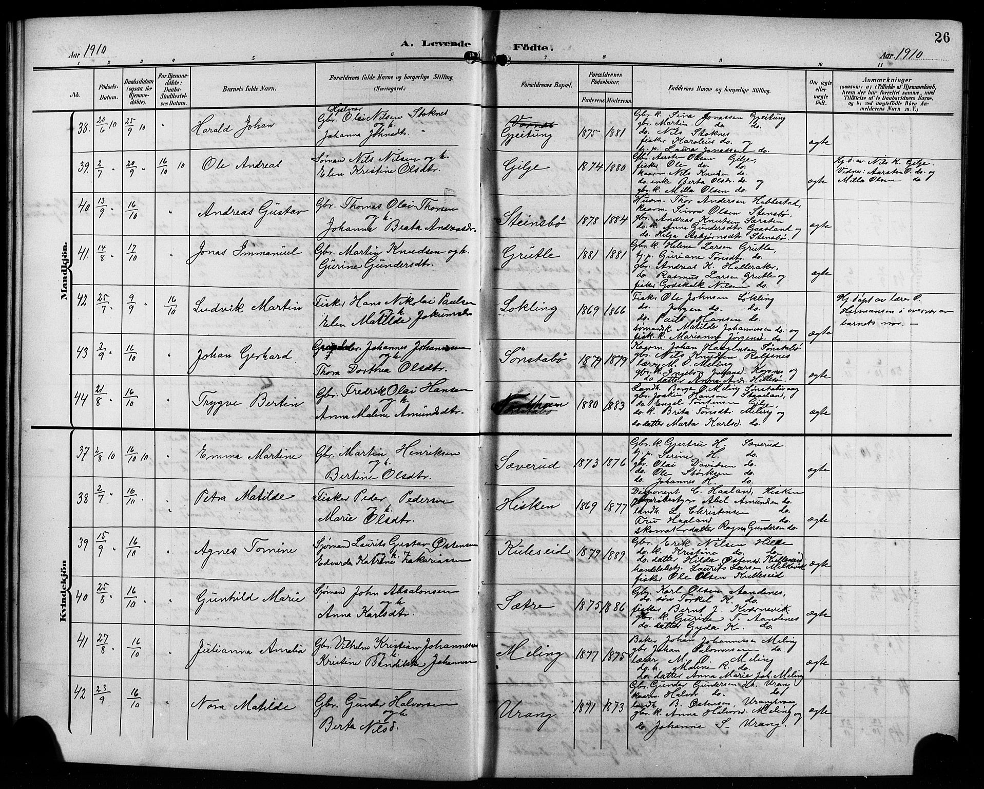 Finnås sokneprestembete, AV/SAB-A-99925/H/Ha/Hab/Habb/L0005: Klokkerbok nr. B 5, 1907-1920, s. 26