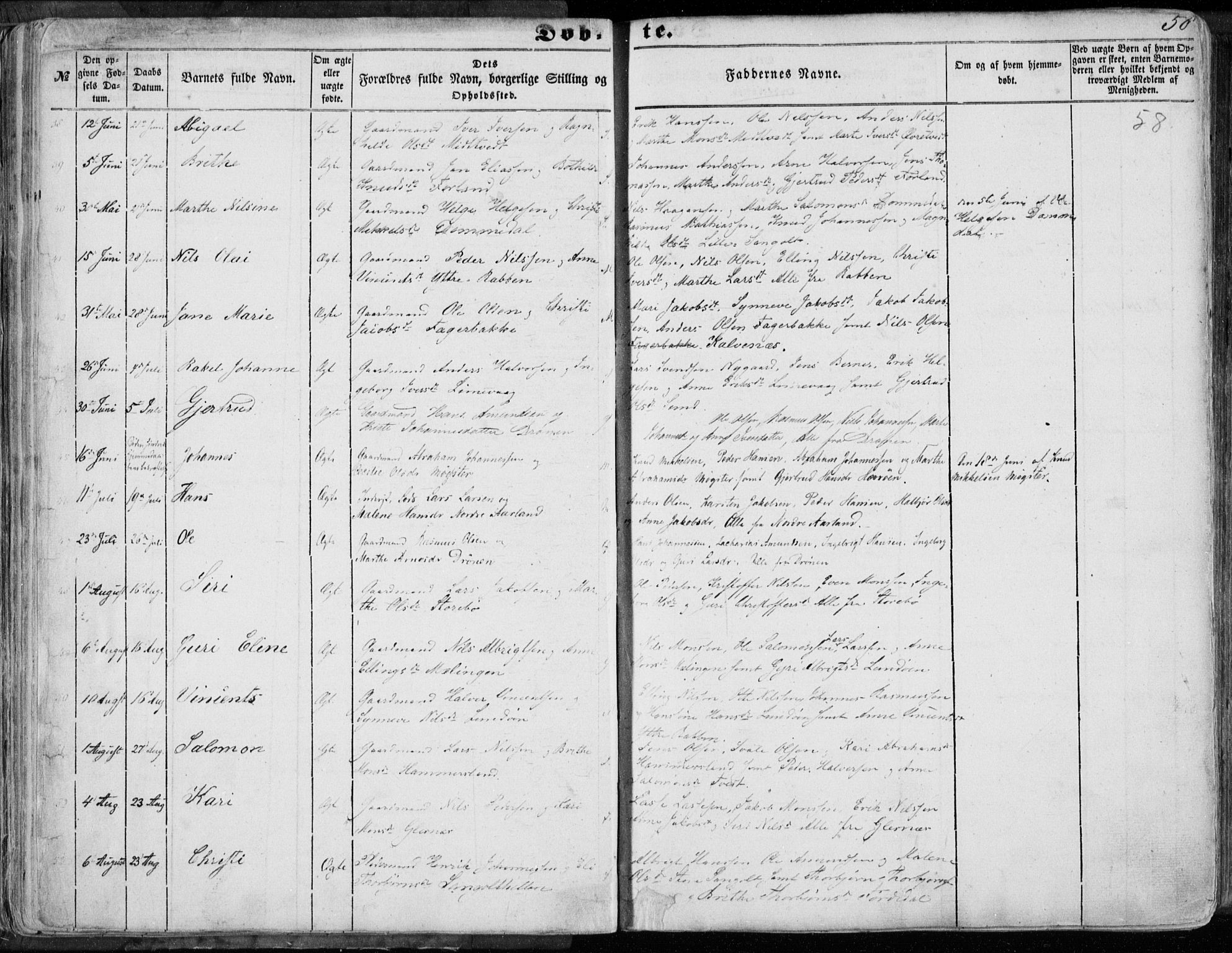 Sund sokneprestembete, AV/SAB-A-99930: Ministerialbok nr. A 14, 1850-1866, s. 58