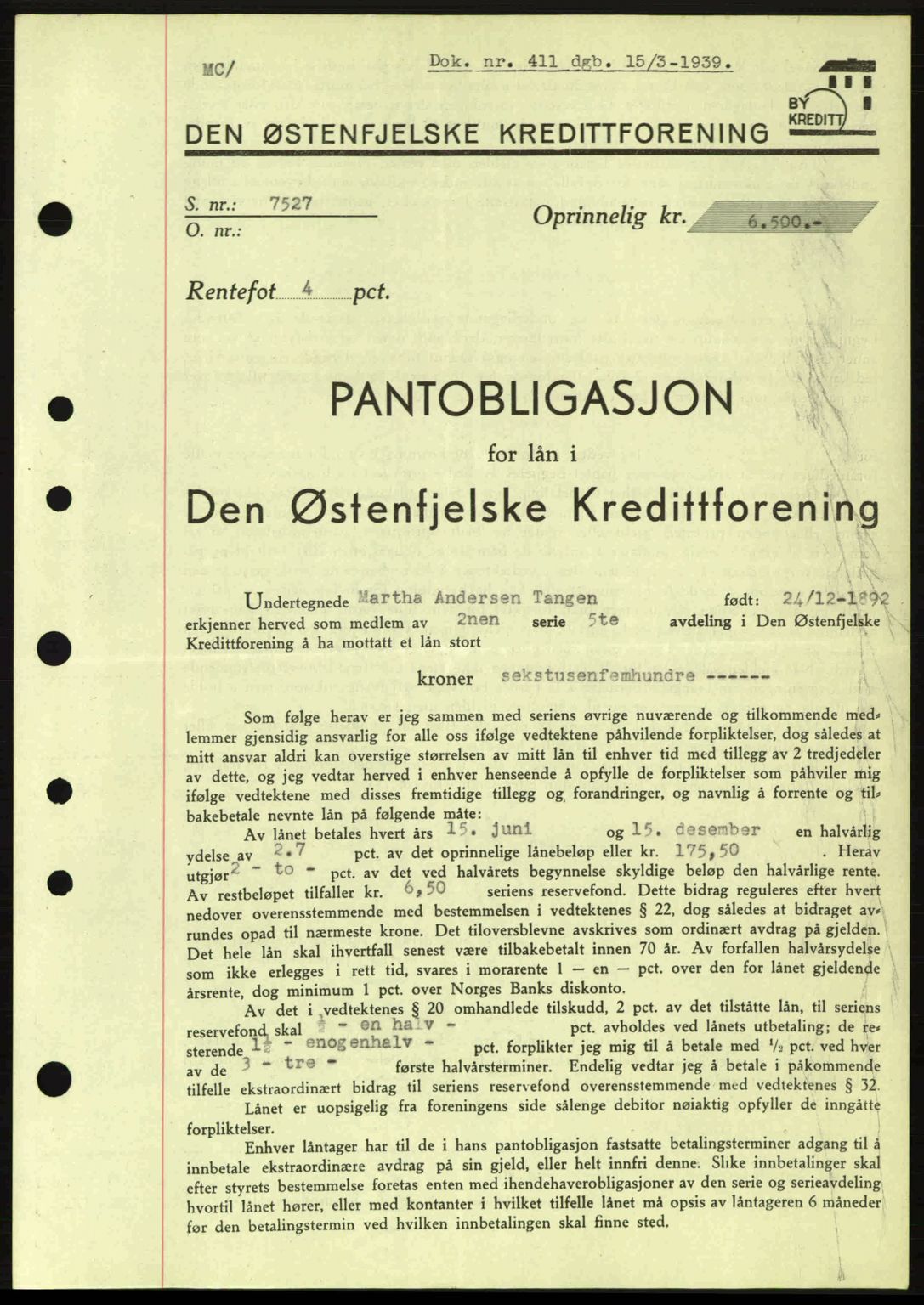 Fredrikstad byfogd, SAO/A-10473a/G/Ga/Gad/L0002: Pantebok nr. B2, 1938-1939, Dagboknr: 411/1939