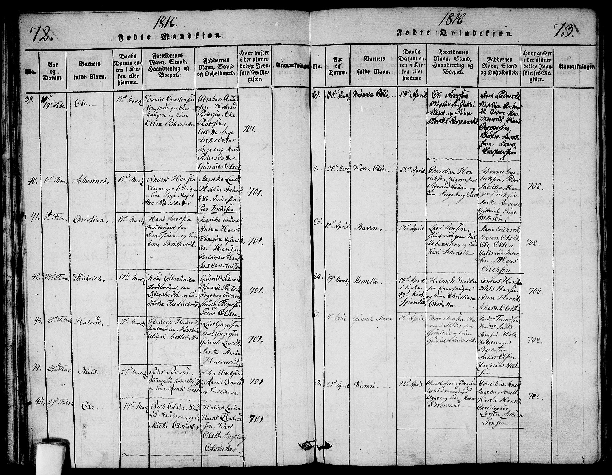 Aker prestekontor kirkebøker, AV/SAO-A-10861/G/L0002: Klokkerbok nr. 2, 1815-1819, s. 72-73