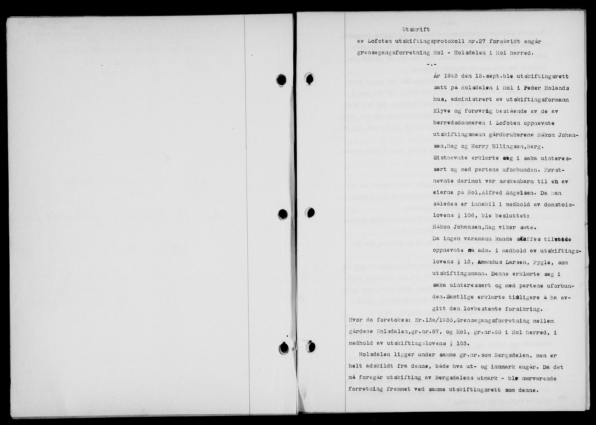 Lofoten sorenskriveri, SAT/A-0017/1/2/2C/L0011a: Pantebok nr. 11a, 1943-1943, Dagboknr: 1255/1943
