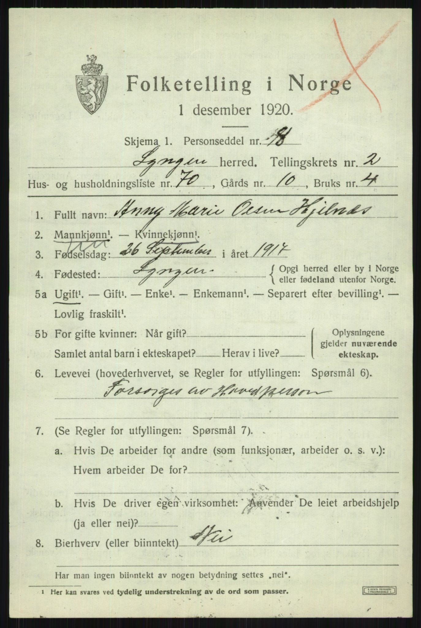 SATØ, Folketelling 1920 for 1938 Lyngen herred, 1920, s. 3479
