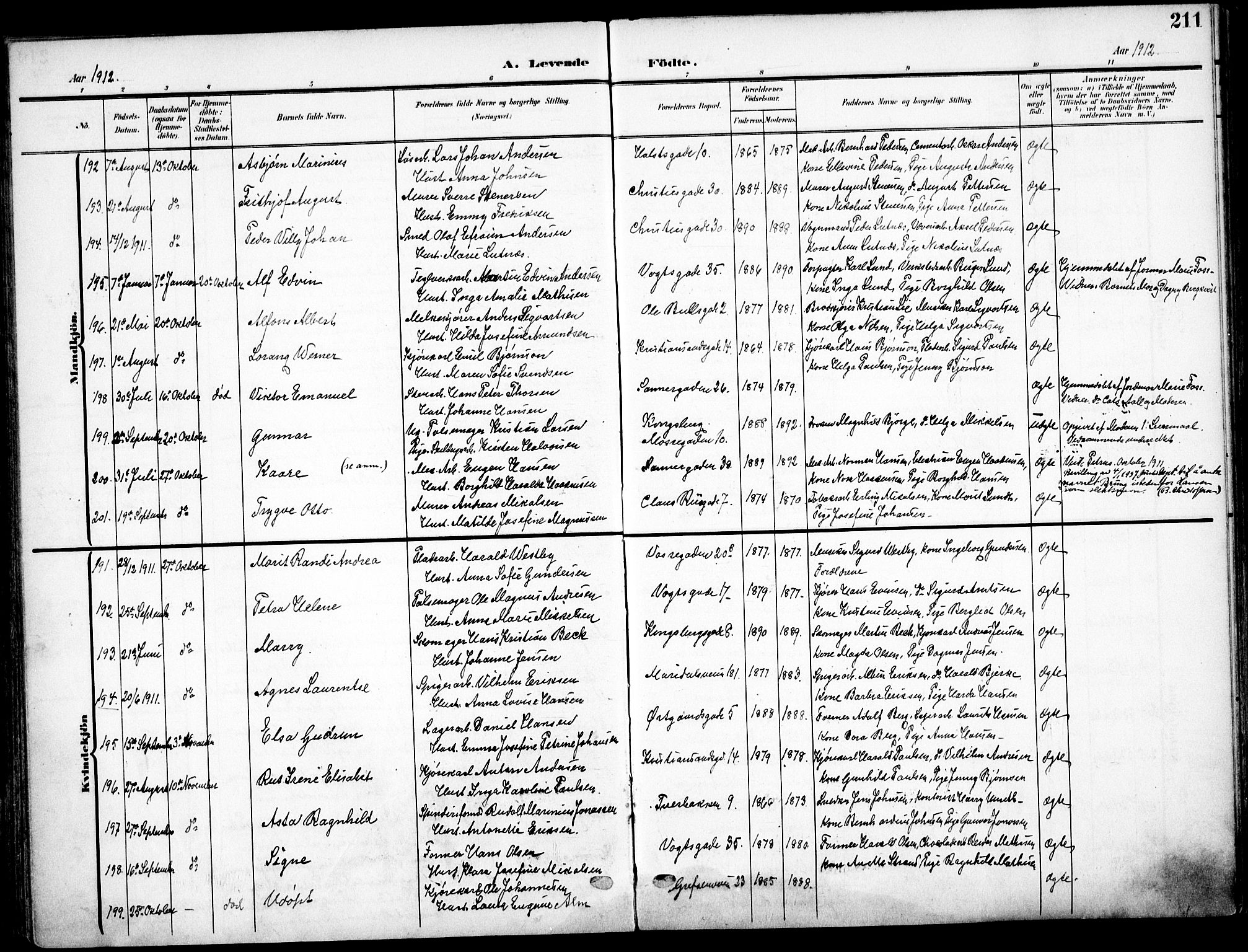 Sagene prestekontor Kirkebøker, AV/SAO-A-10796/F/L0007: Ministerialbok nr. 7, 1905-1915, s. 211