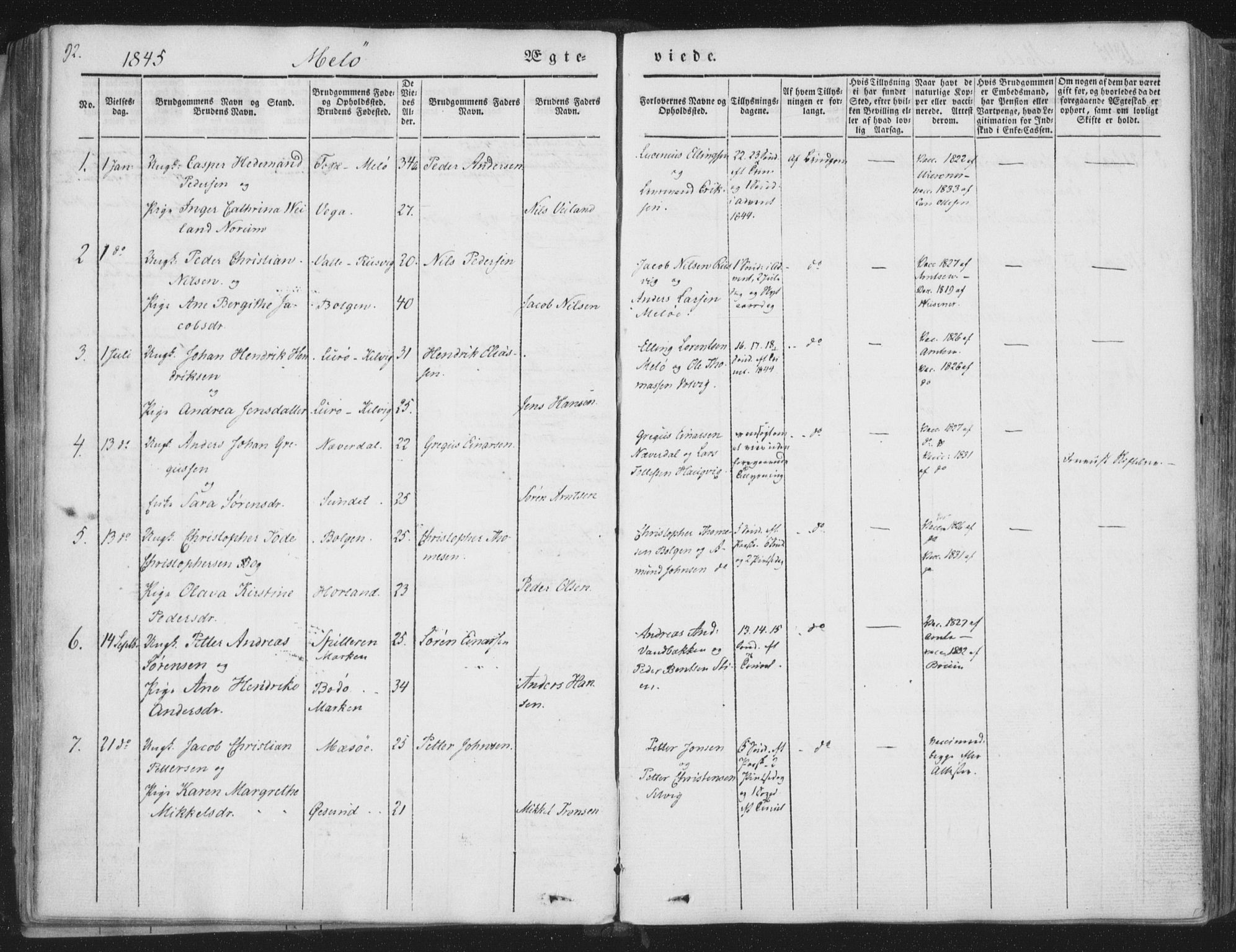 Ministerialprotokoller, klokkerbøker og fødselsregistre - Nordland, AV/SAT-A-1459/841/L0604: Ministerialbok nr. 841A09 /2, 1845-1862, s. 92