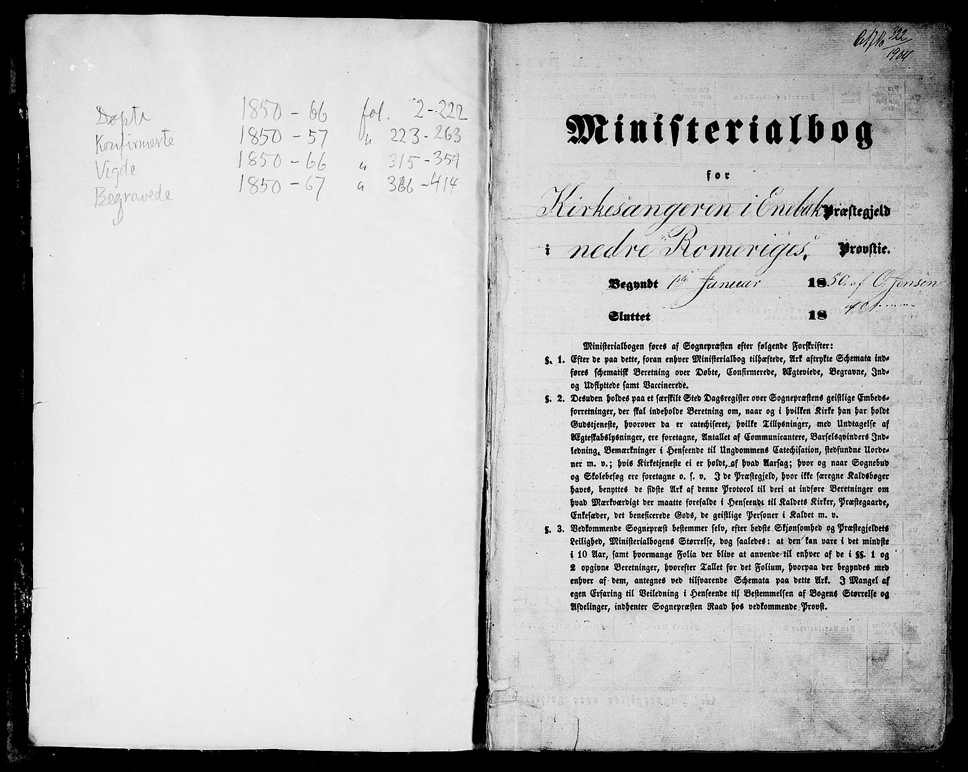 Enebakk prestekontor Kirkebøker, SAO/A-10171c/G/Ga/L0004: Klokkerbok nr. I 4, 1850-1866