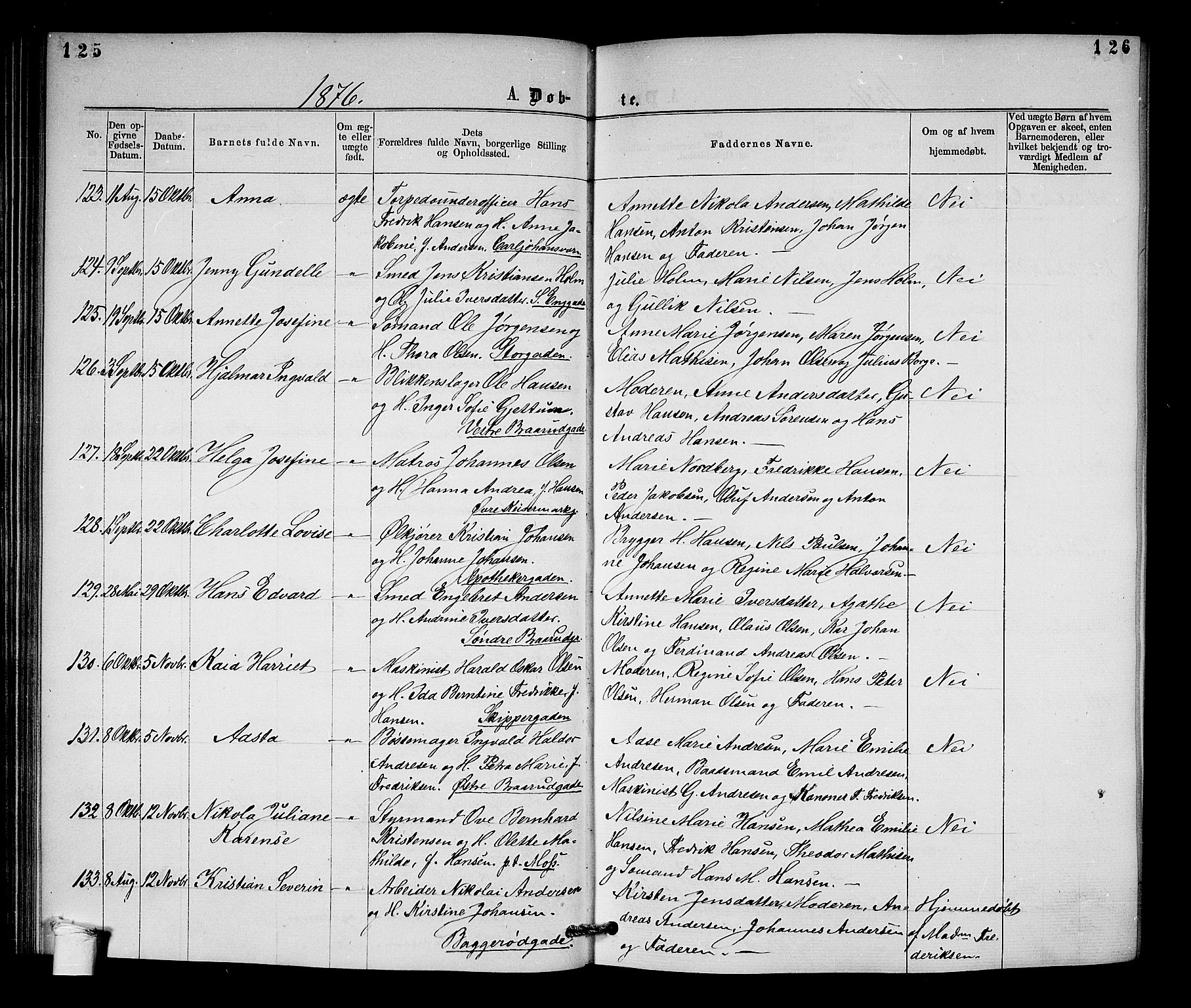 Horten kirkebøker, AV/SAKO-A-348/G/Ga/L0003: Klokkerbok nr. 3, 1872-1877, s. 125-126