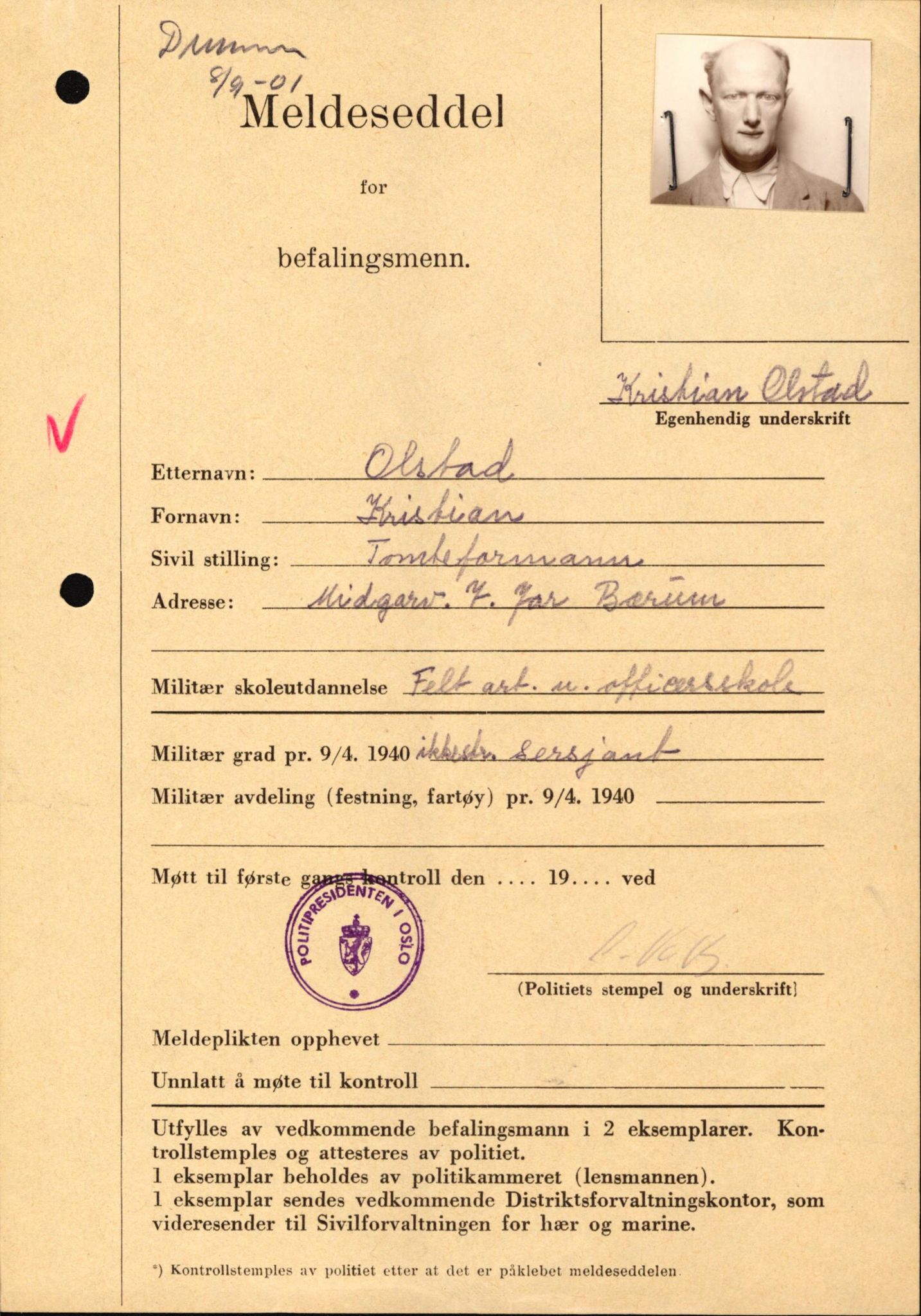 Forsvaret, Forsvarets krigshistoriske avdeling, AV/RA-RAFA-2017/Y/Yf/L0209: II-C-11-2121  -  Okkupasjonstiden.  Meldesedler for befal med foto og oppl. om militær grad 9. apr. 1940., 1944-1945, s. 458