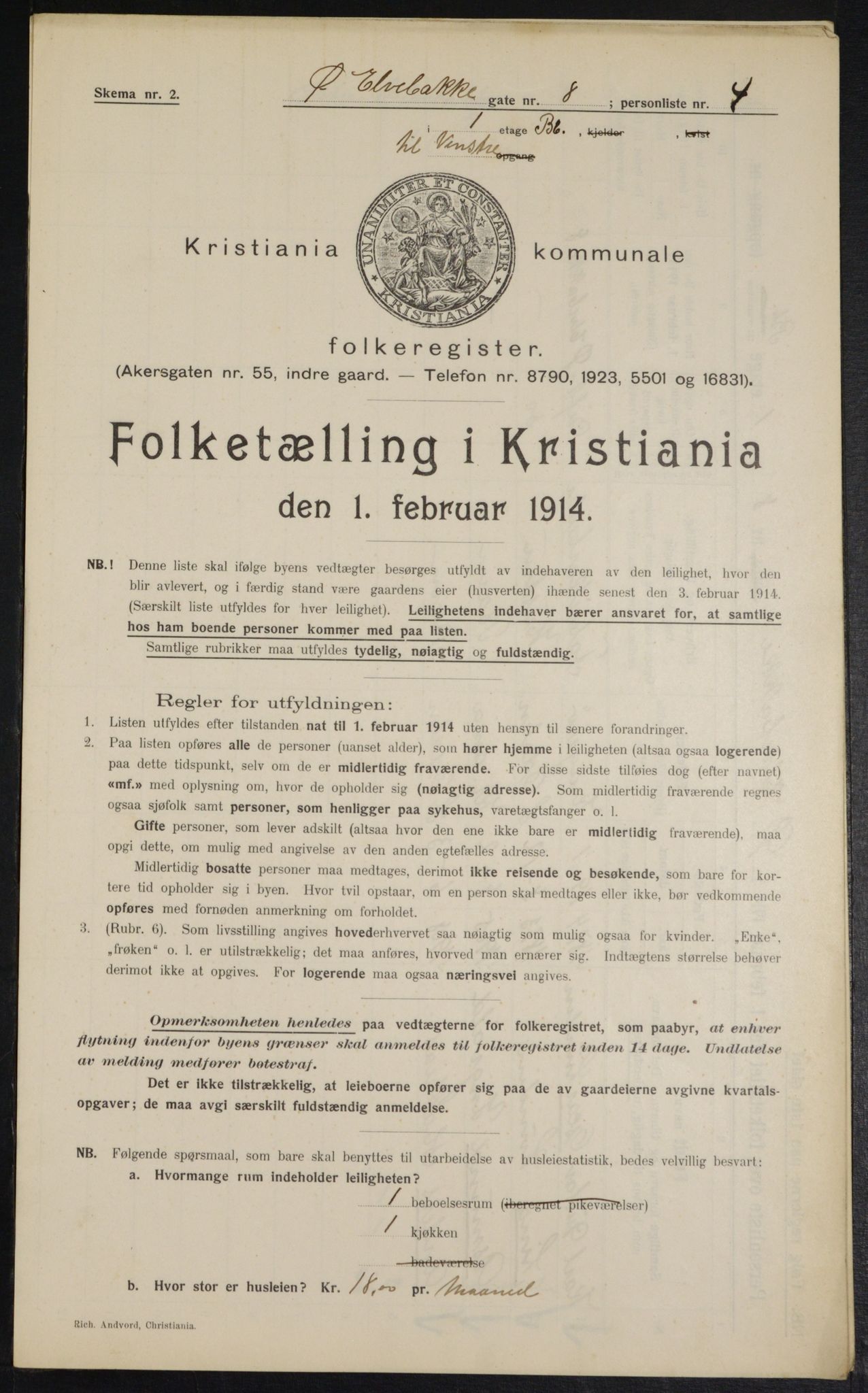 OBA, Kommunal folketelling 1.2.1914 for Kristiania, 1914, s. 130434