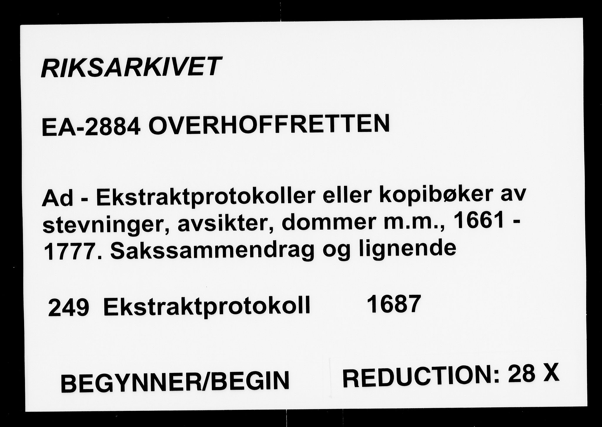 Overhoffretten 1667-1797, AV/RA-EA-2884/Ad/L0249: Ekstraktprotokoll, 1687