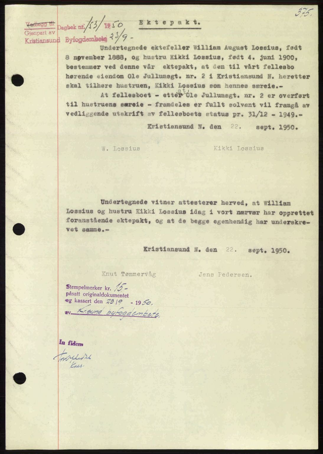 Kristiansund byfogd, AV/SAT-A-4587/A/27: Pantebok nr. 46, 1949-1950, Dagboknr: 1531/1950