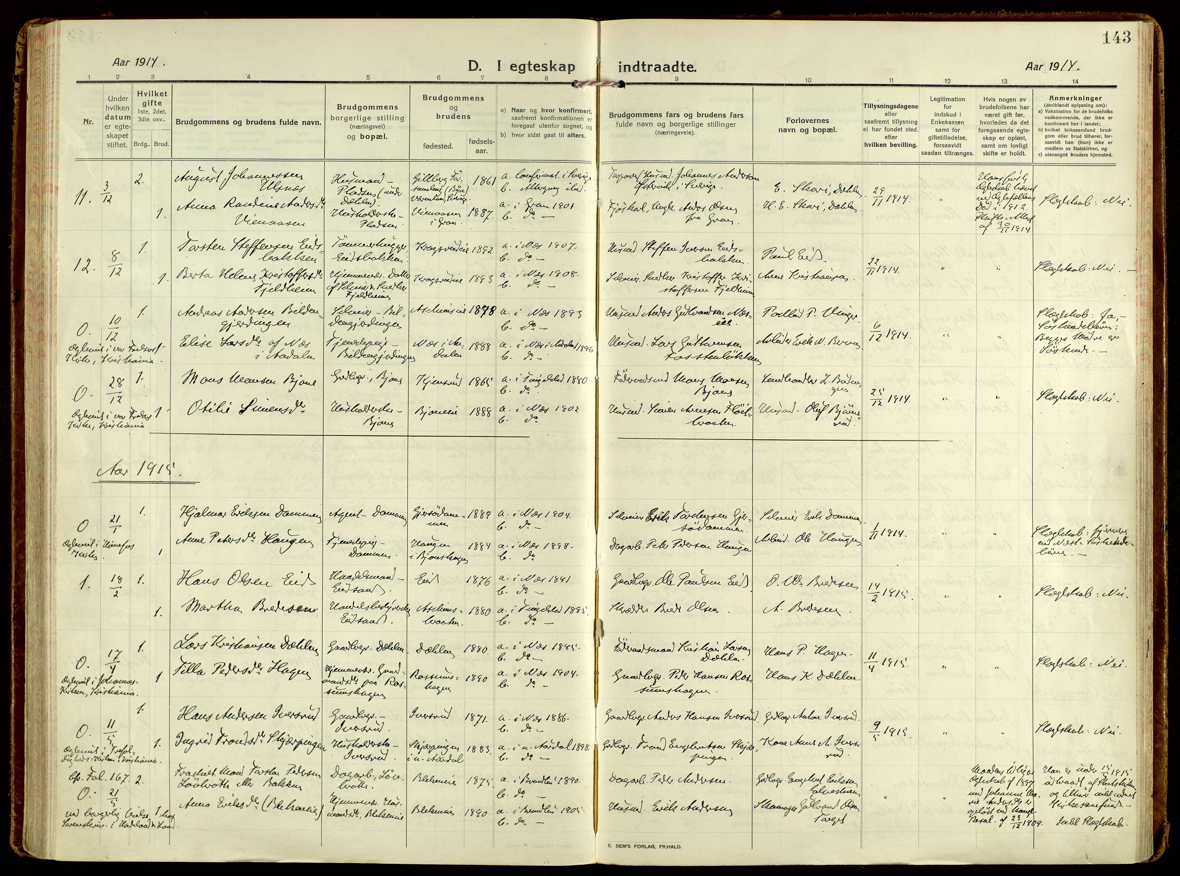 Brandbu prestekontor, AV/SAH-PREST-114/H/Ha/Haa/L0004: Ministerialbok nr. 4, 1913-1923, s. 143