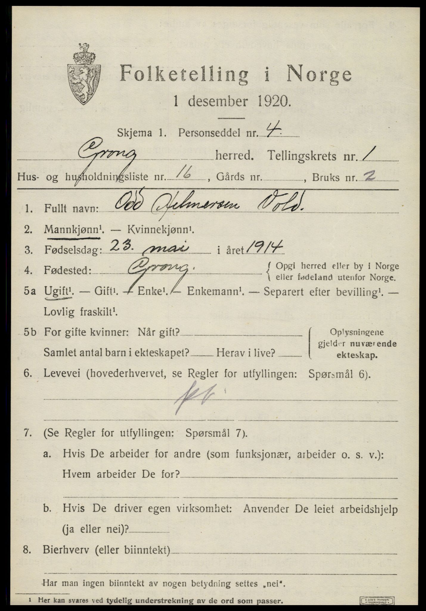 SAT, Folketelling 1920 for 1742 Grong herred, 1920, s. 1231