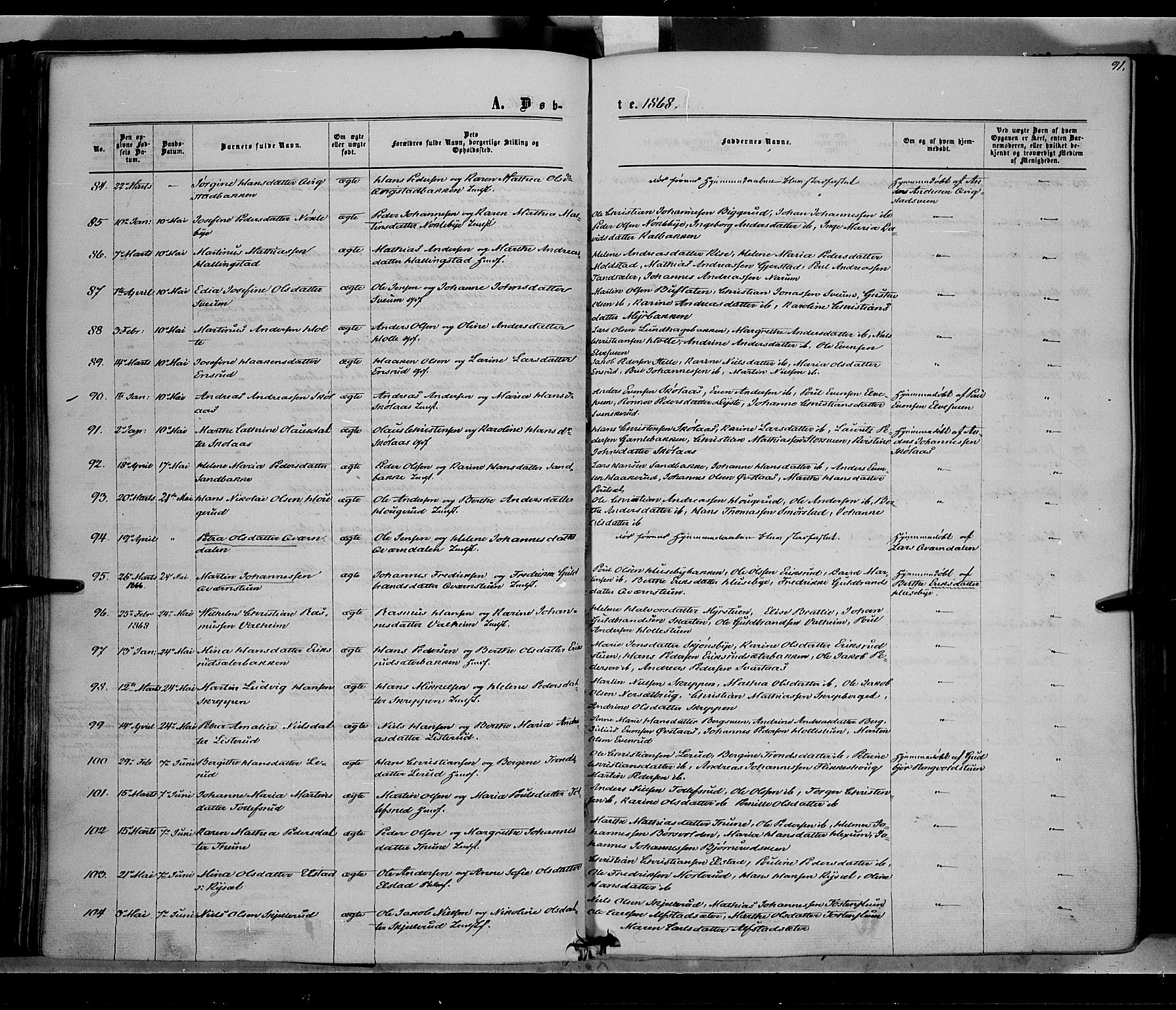 Vestre Toten prestekontor, AV/SAH-PREST-108/H/Ha/Haa/L0007: Ministerialbok nr. 7, 1862-1869, s. 91