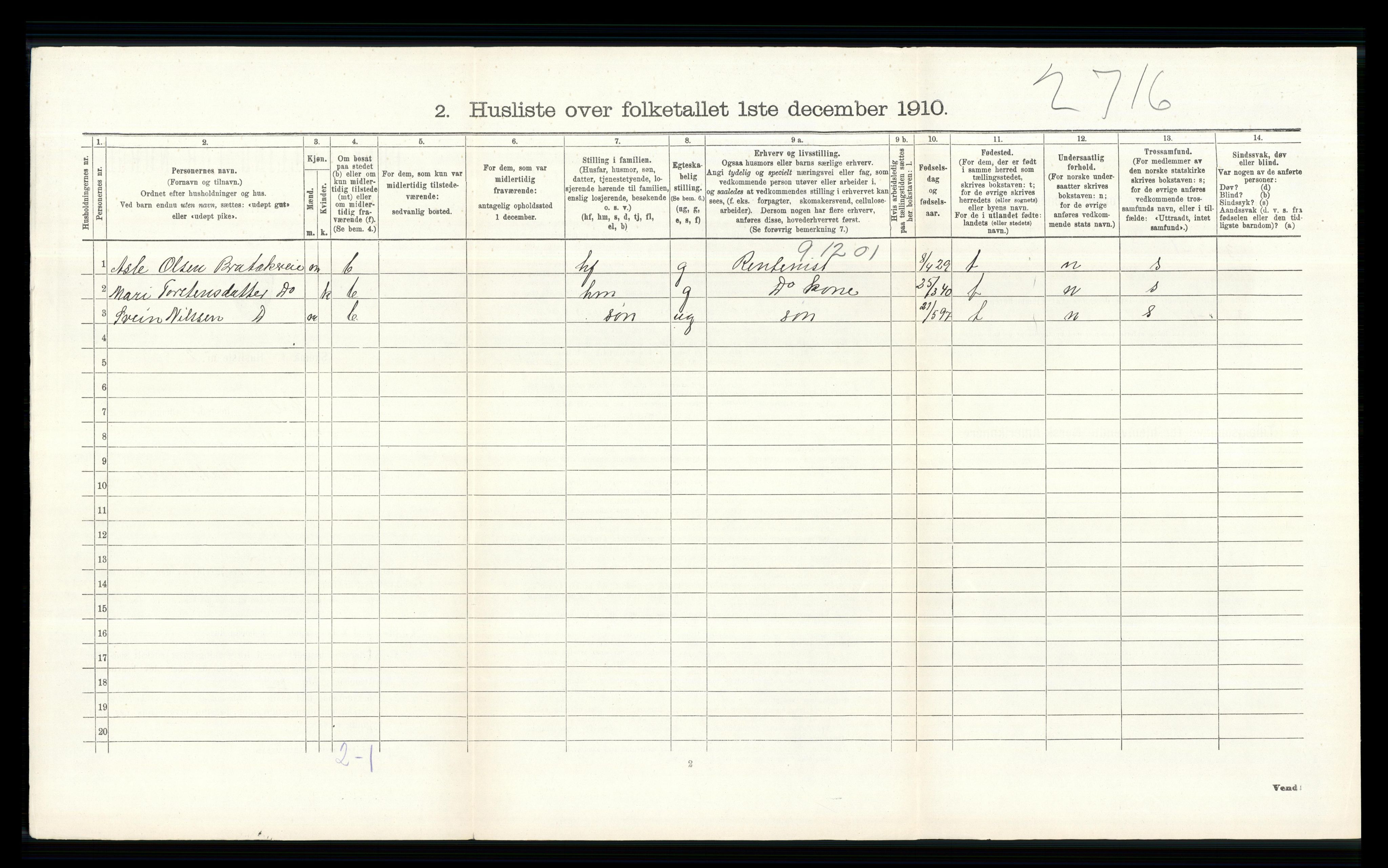 RA, Folketelling 1910 for 0620 Hol herred, 1910, s. 244