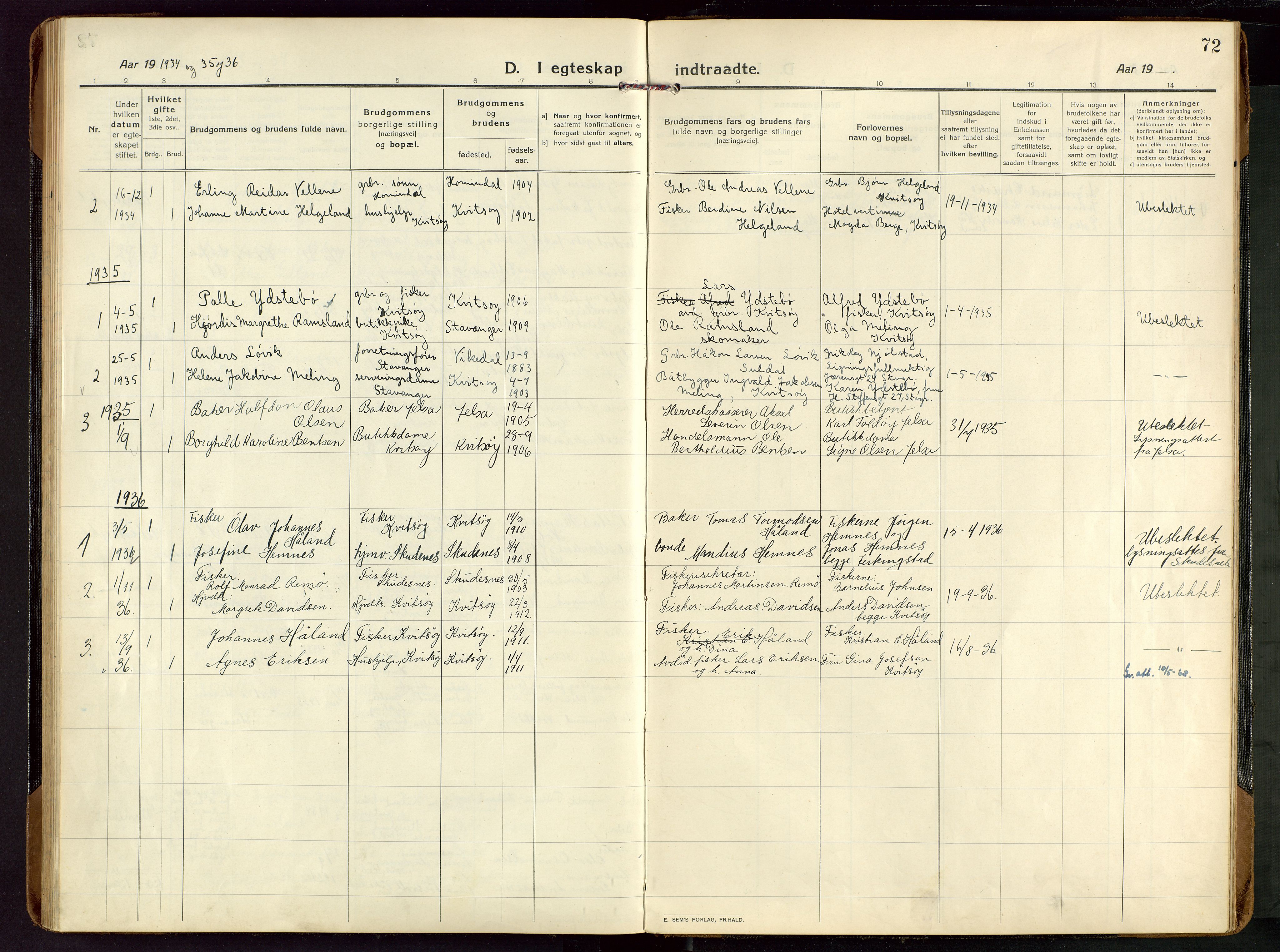 Rennesøy sokneprestkontor, SAST/A -101827/H/Ha/Haa/L0018: Ministerialbok nr. A 18, 1917-1937, s. 72