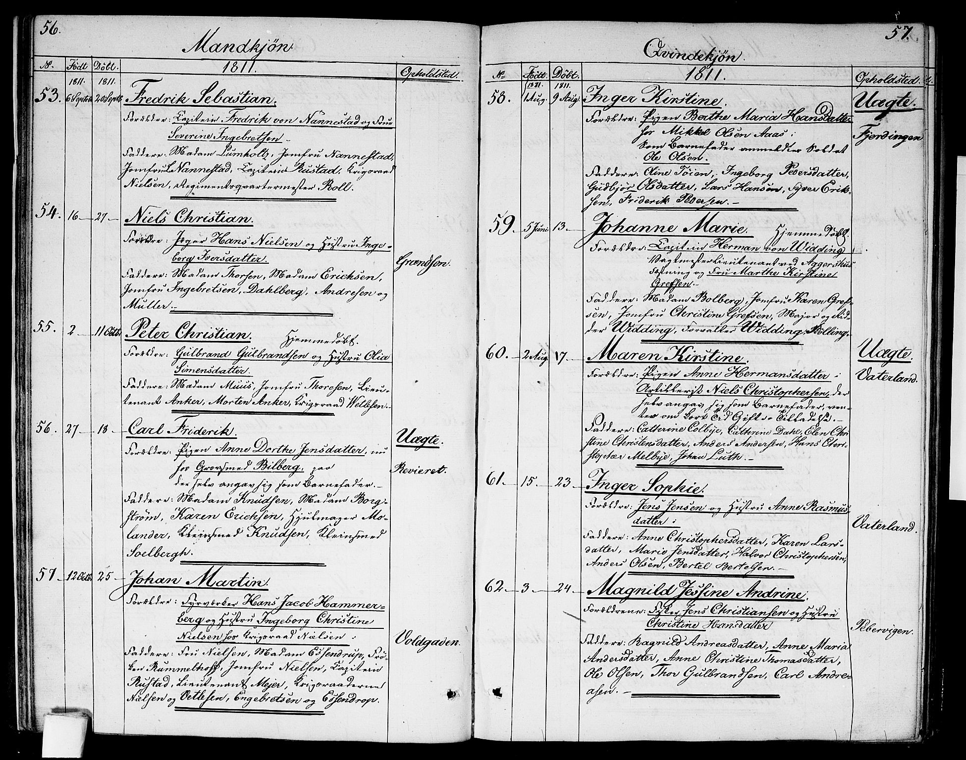Garnisonsmenigheten Kirkebøker, SAO/A-10846/G/Ga/L0002: Klokkerbok nr. 2, 1810-1814, s. 56-57