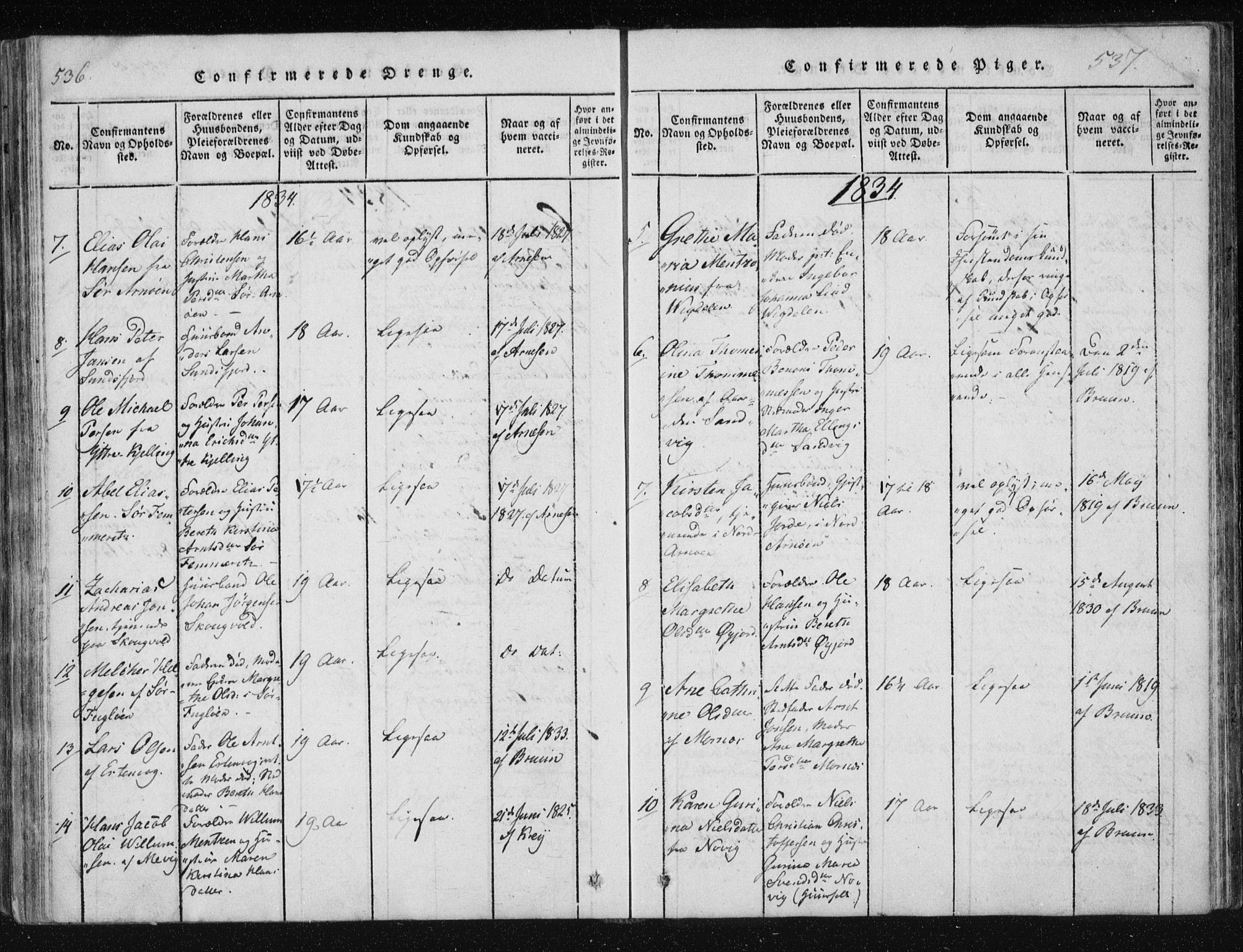 Ministerialprotokoller, klokkerbøker og fødselsregistre - Nordland, SAT/A-1459/805/L0096: Ministerialbok nr. 805A03, 1820-1837, s. 536-537