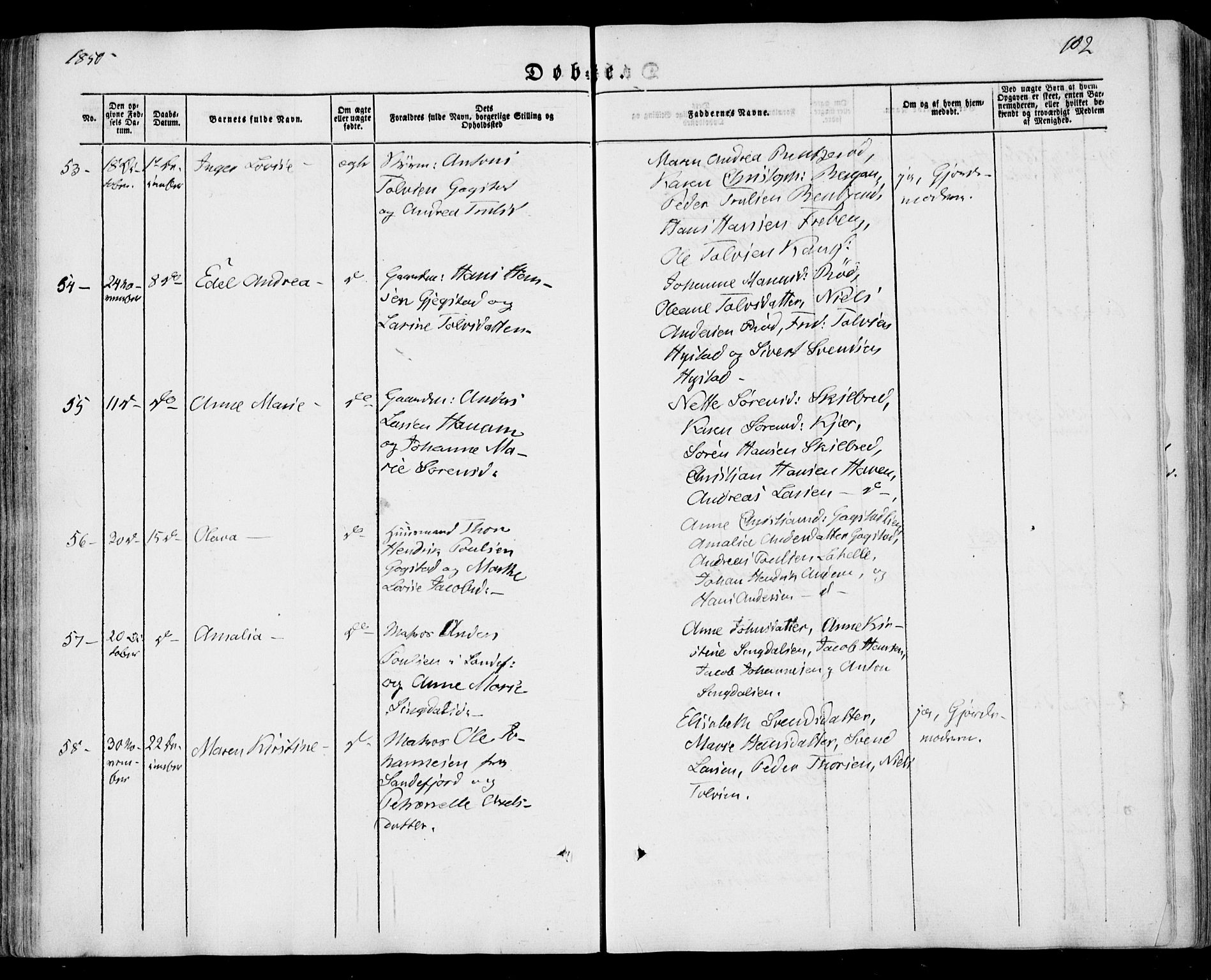 Sandar kirkebøker, AV/SAKO-A-243/F/Fa/L0006: Ministerialbok nr. 6, 1847-1860, s. 102
