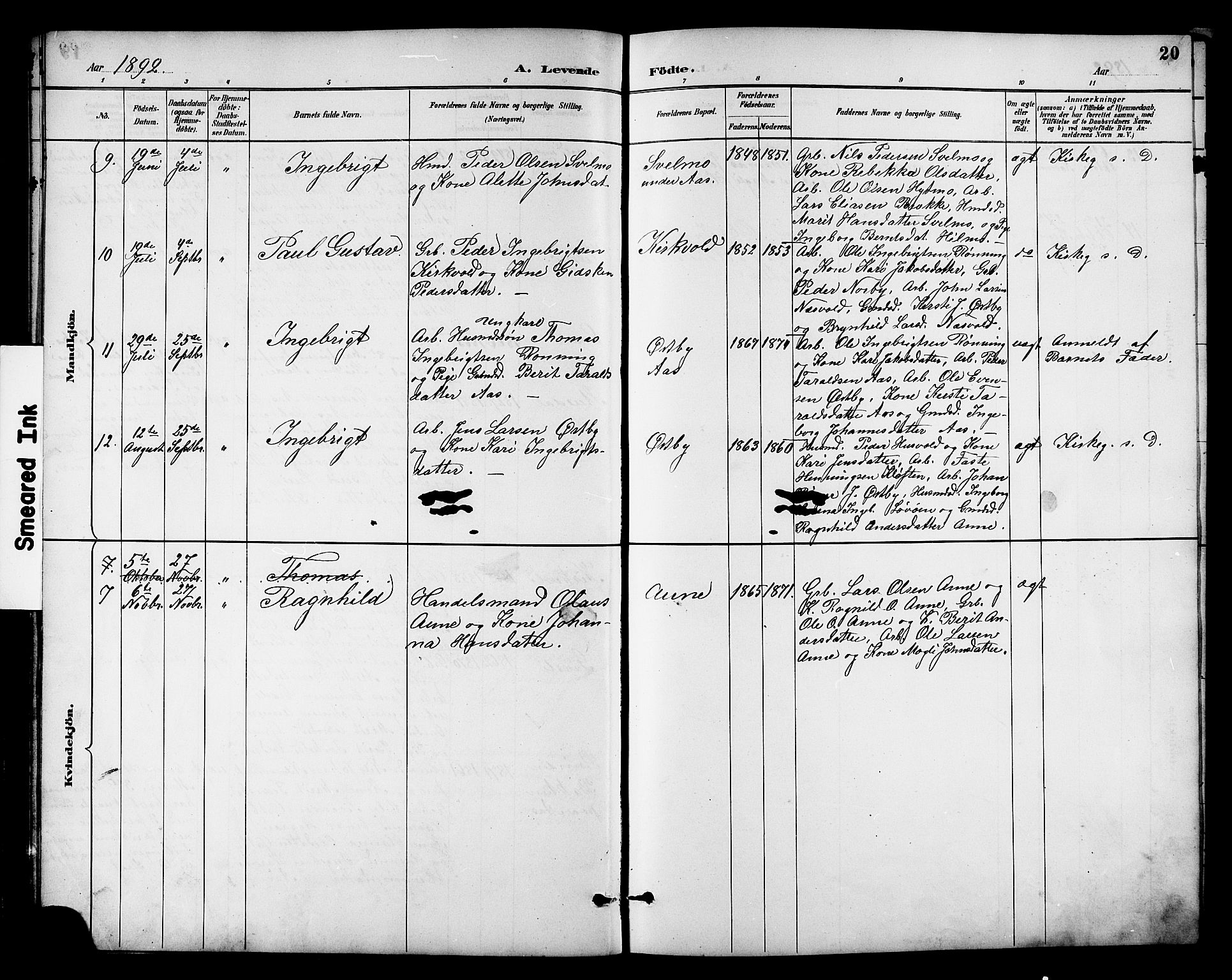 Ministerialprotokoller, klokkerbøker og fødselsregistre - Sør-Trøndelag, SAT/A-1456/698/L1167: Klokkerbok nr. 698C04, 1888-1907, s. 20