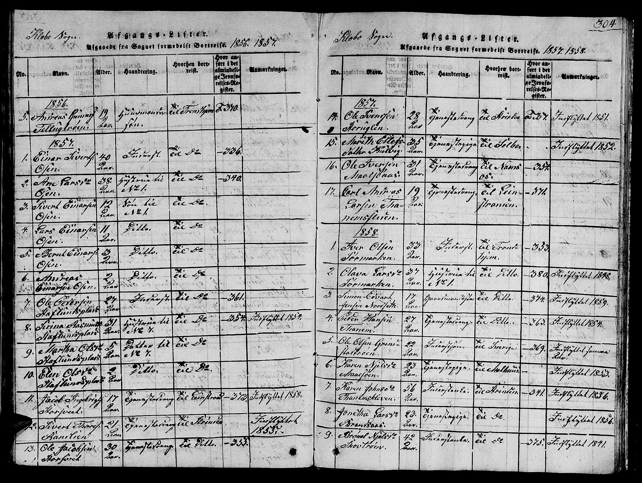 Ministerialprotokoller, klokkerbøker og fødselsregistre - Sør-Trøndelag, SAT/A-1456/618/L0450: Klokkerbok nr. 618C01, 1816-1865, s. 304