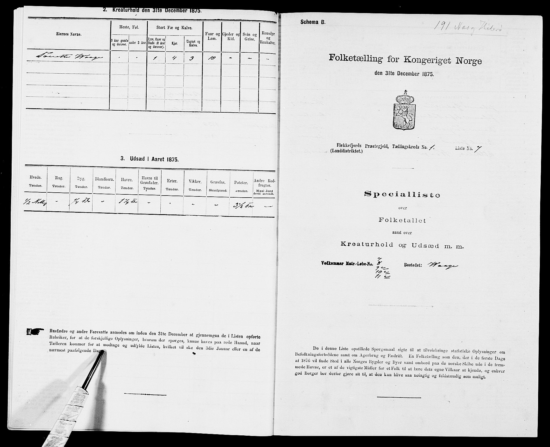 SAK, Folketelling 1875 for 1042L Flekkefjord prestegjeld, Nes sokn og Hidra sokn, 1875, s. 87