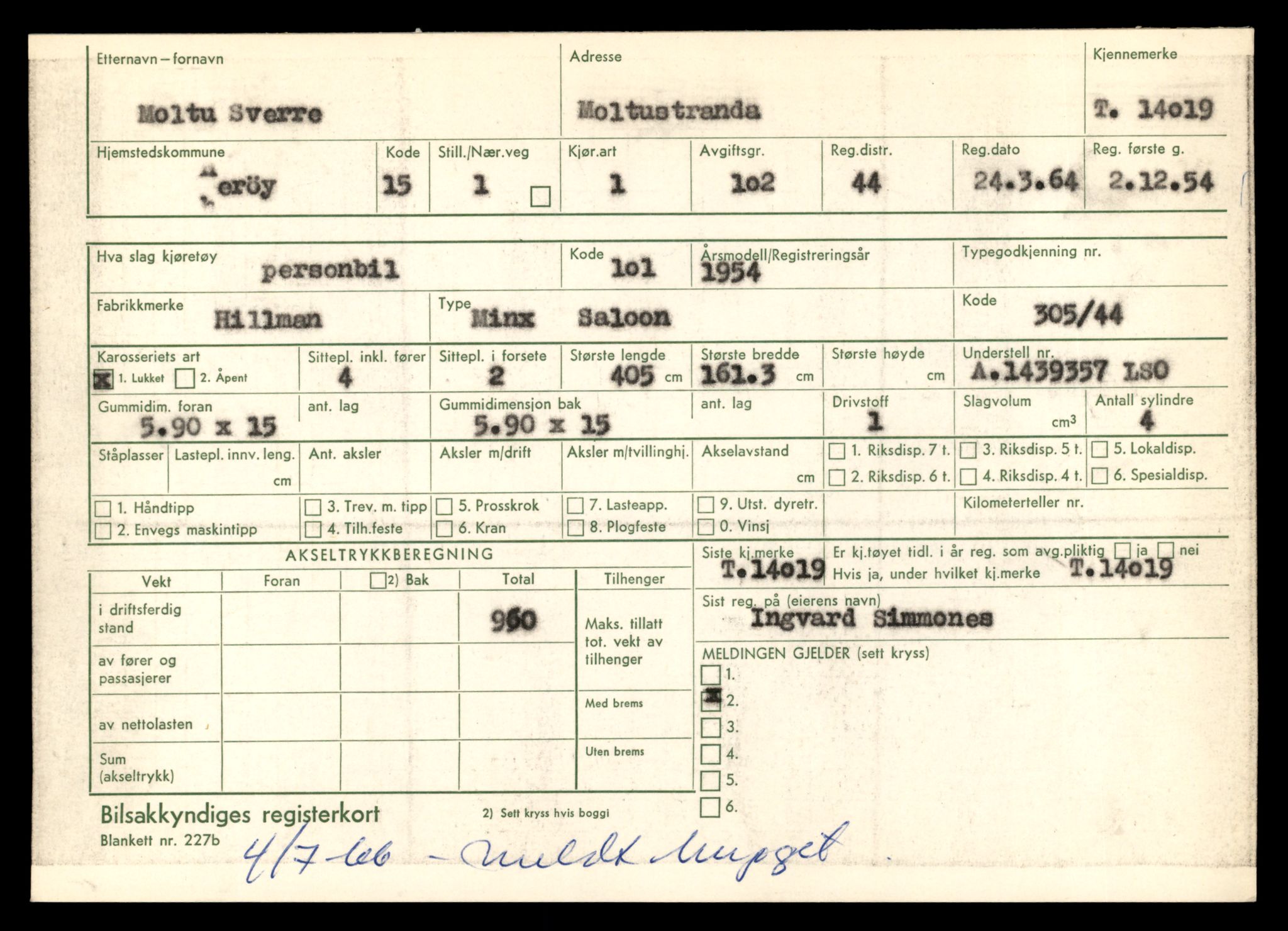 Møre og Romsdal vegkontor - Ålesund trafikkstasjon, SAT/A-4099/F/Fe/L0042: Registreringskort for kjøretøy T 13906 - T 14079, 1927-1998, s. 1709