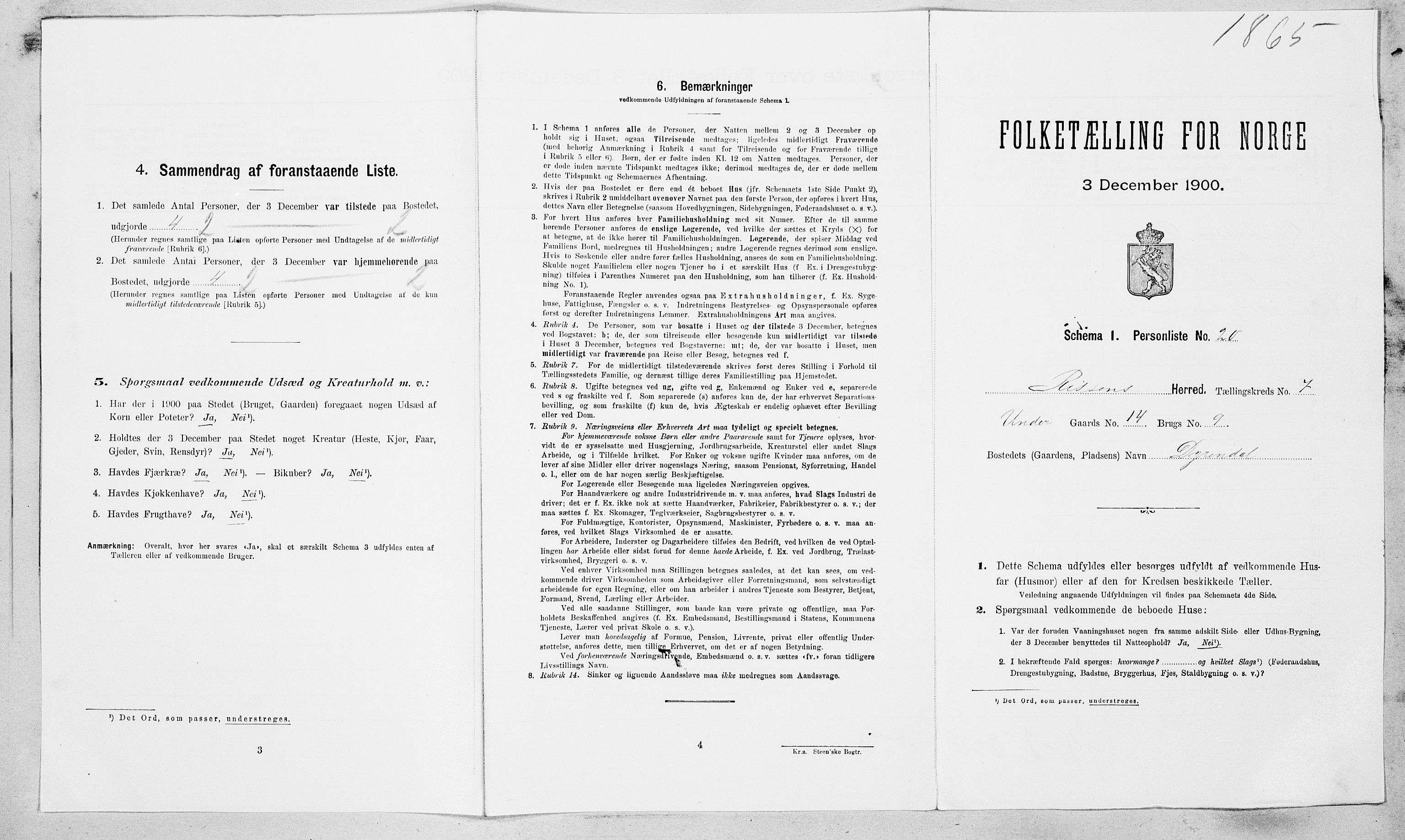 SAT, Folketelling 1900 for 1624 Rissa herred, 1900, s. 843